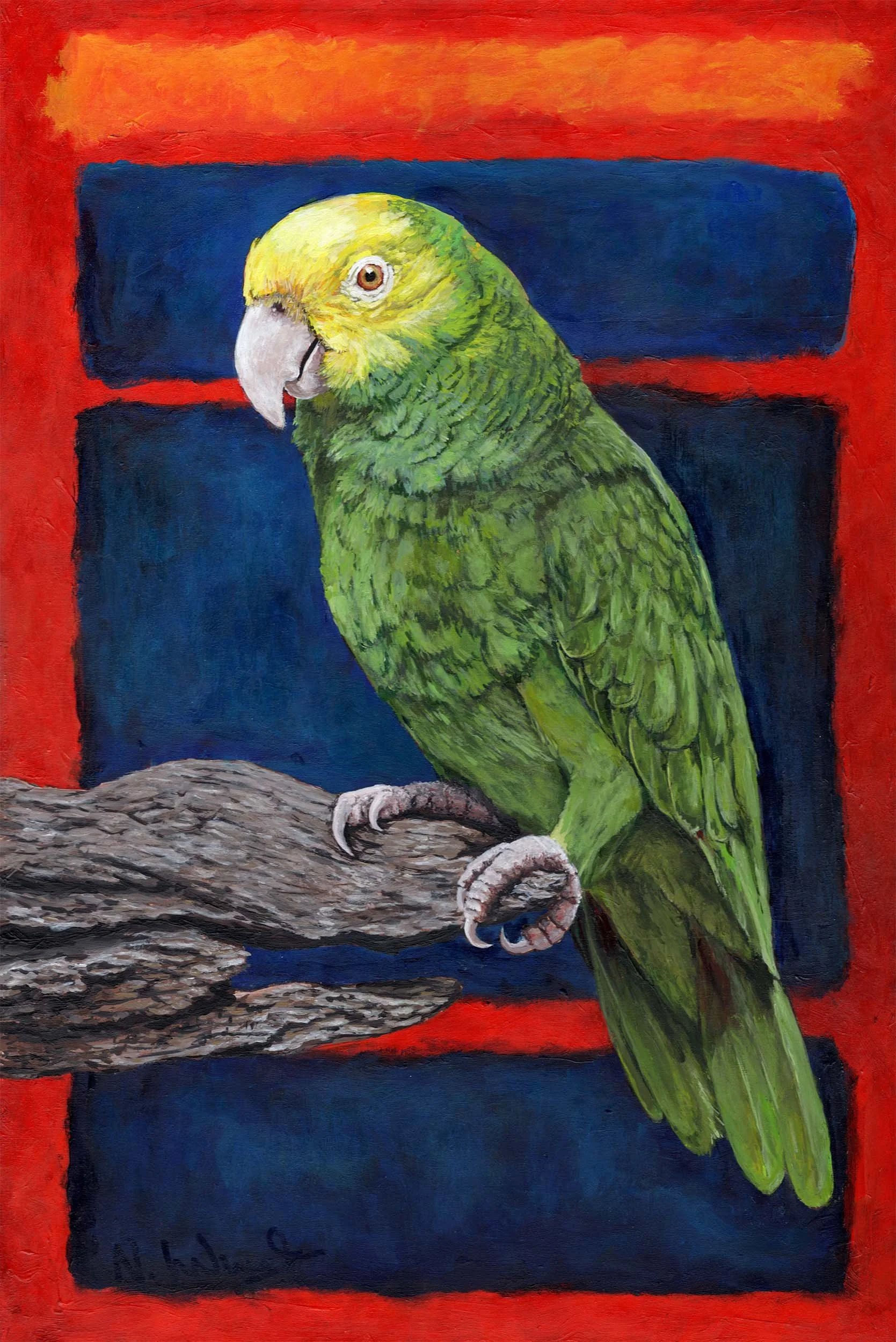 Green Parrot (16"x24") acrylic on wood panel