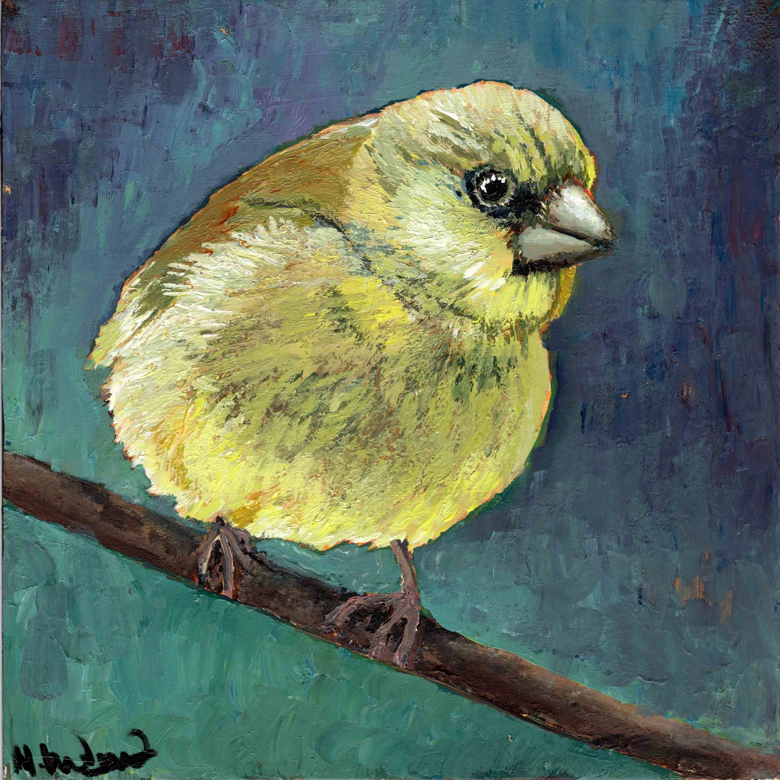 Angry Yellow Bird (8"x8") acrylic on wood panel