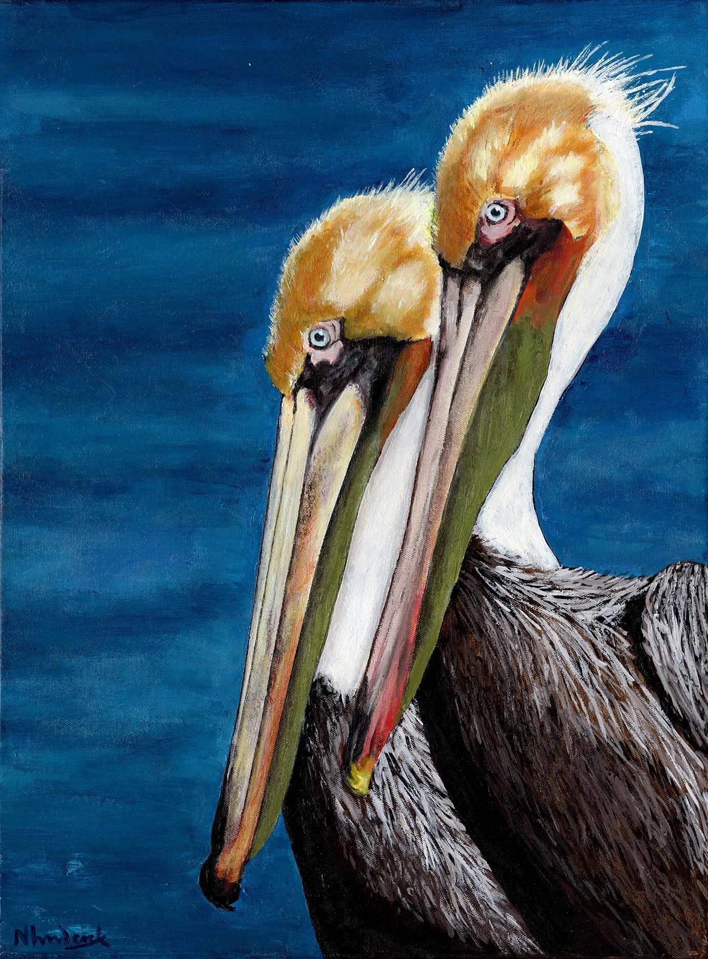 Two Pelicans (18"x24") acrylic on canvas