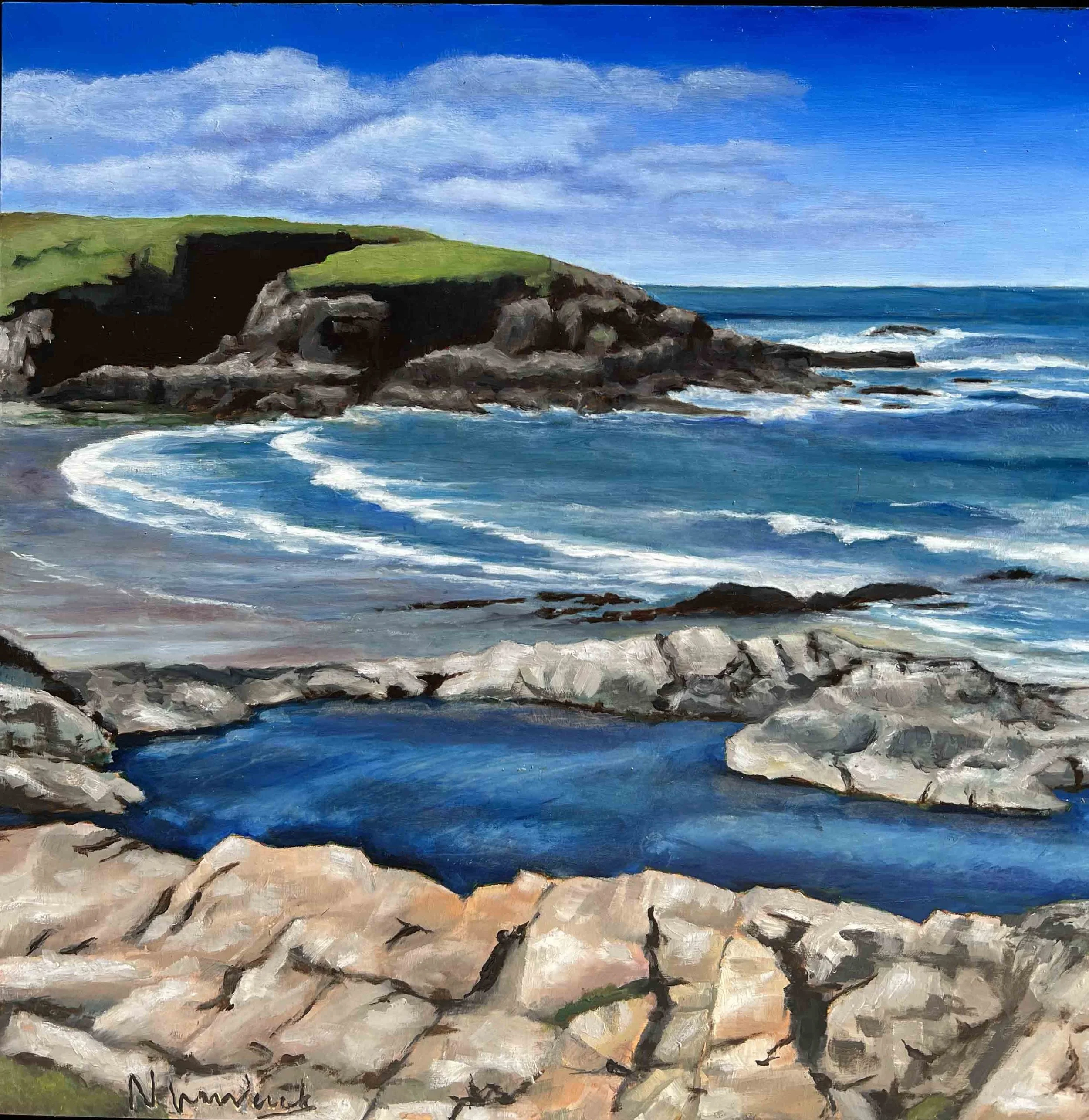 Treyarnon Bay (11"x14") Oil on panel
