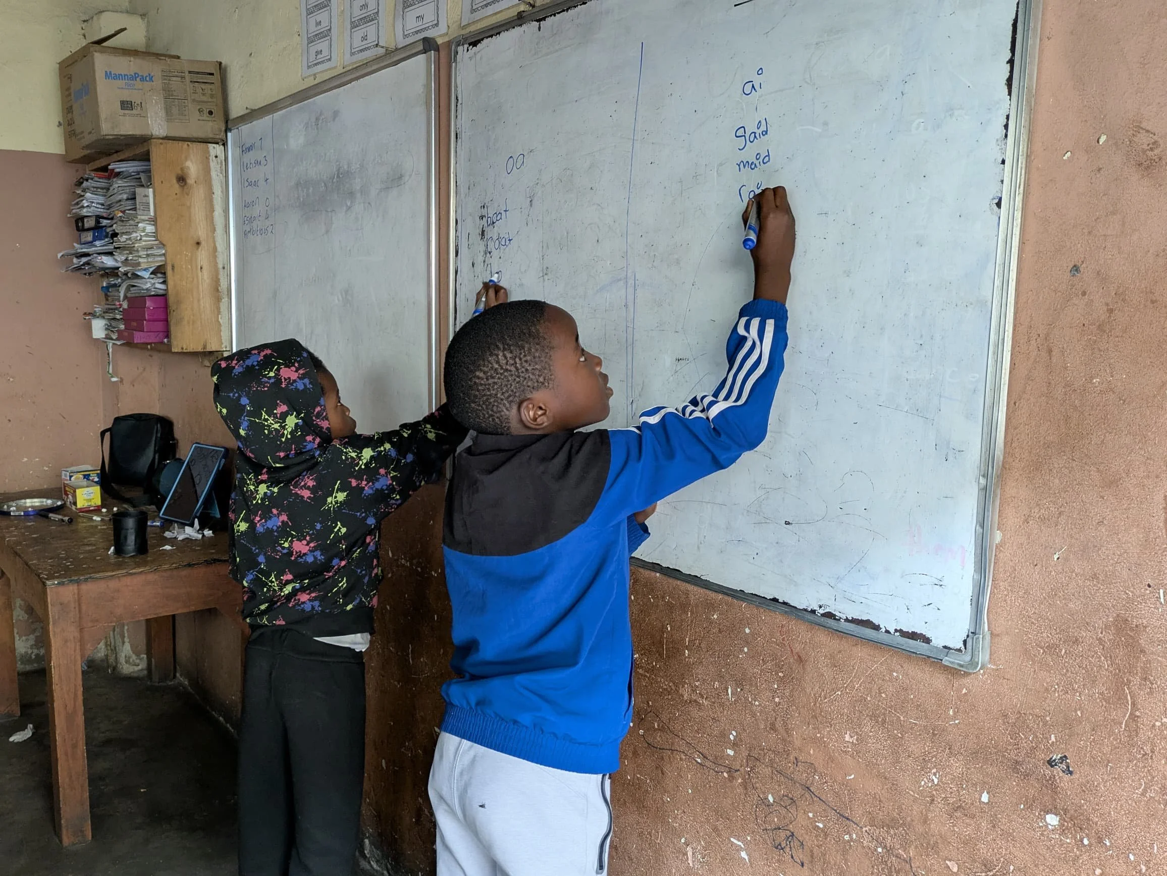 Students compete in a word-race game 