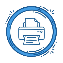 Icon of a printer inside a blue circular border.