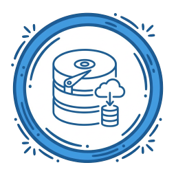Icon of a database with a cloud and a wireless antenna.
