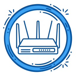 A Wi-Fi router with multiple antennas on a clock face background.