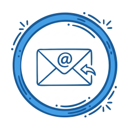 Email icon with an '@' symbol inside an envelope, surrounded by a blue circular outline.