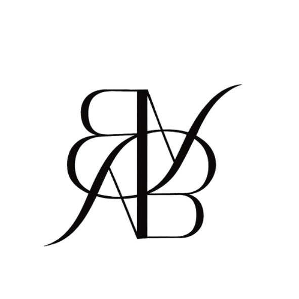 Elegant black monogram with the intertwined initials 'A,' 'B,' and 'V' in a stylish script font.