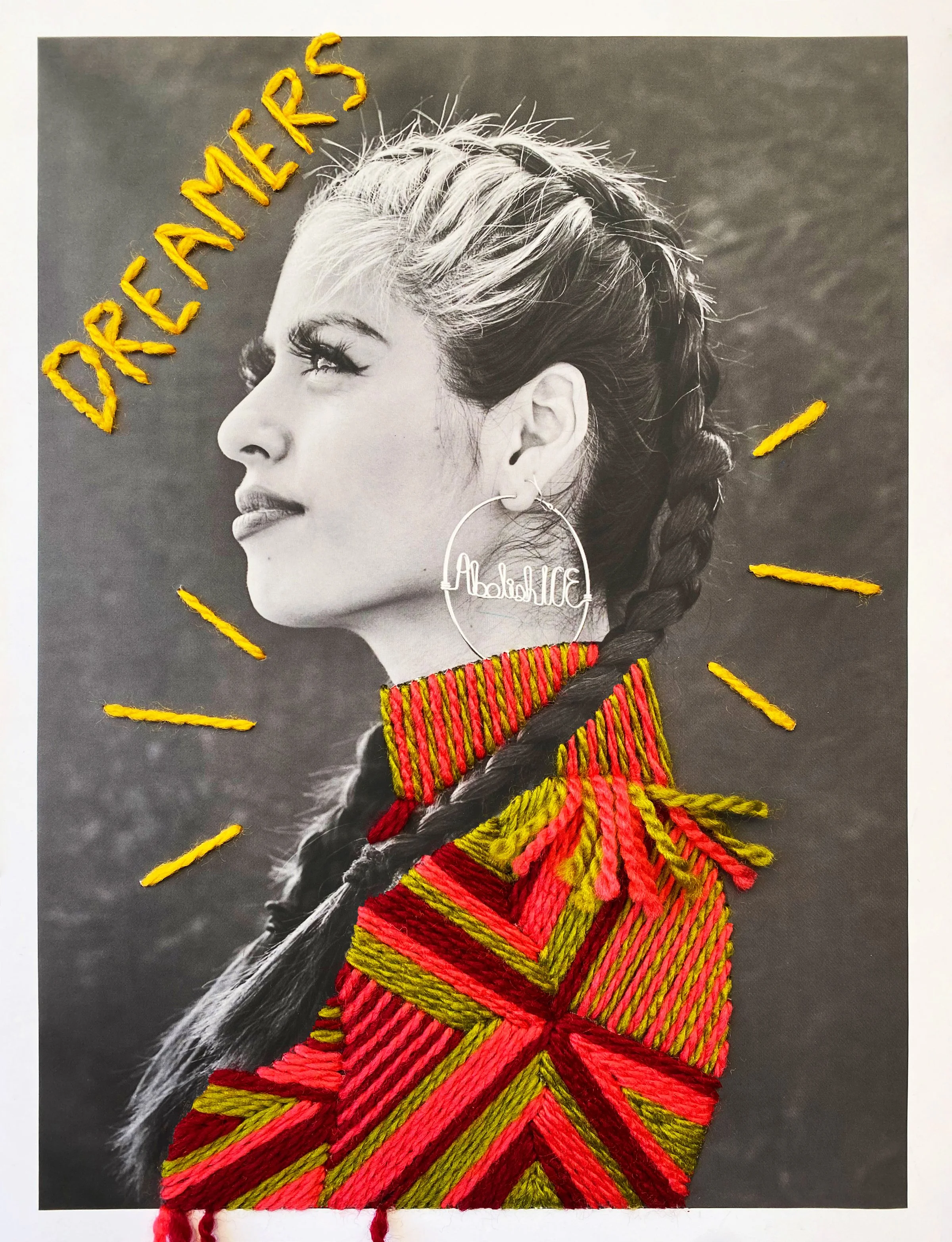 Flor, a Dreamer and activist, from A Quiet Roar, a documentary portrait series, handwoven by Victoria Villasana.