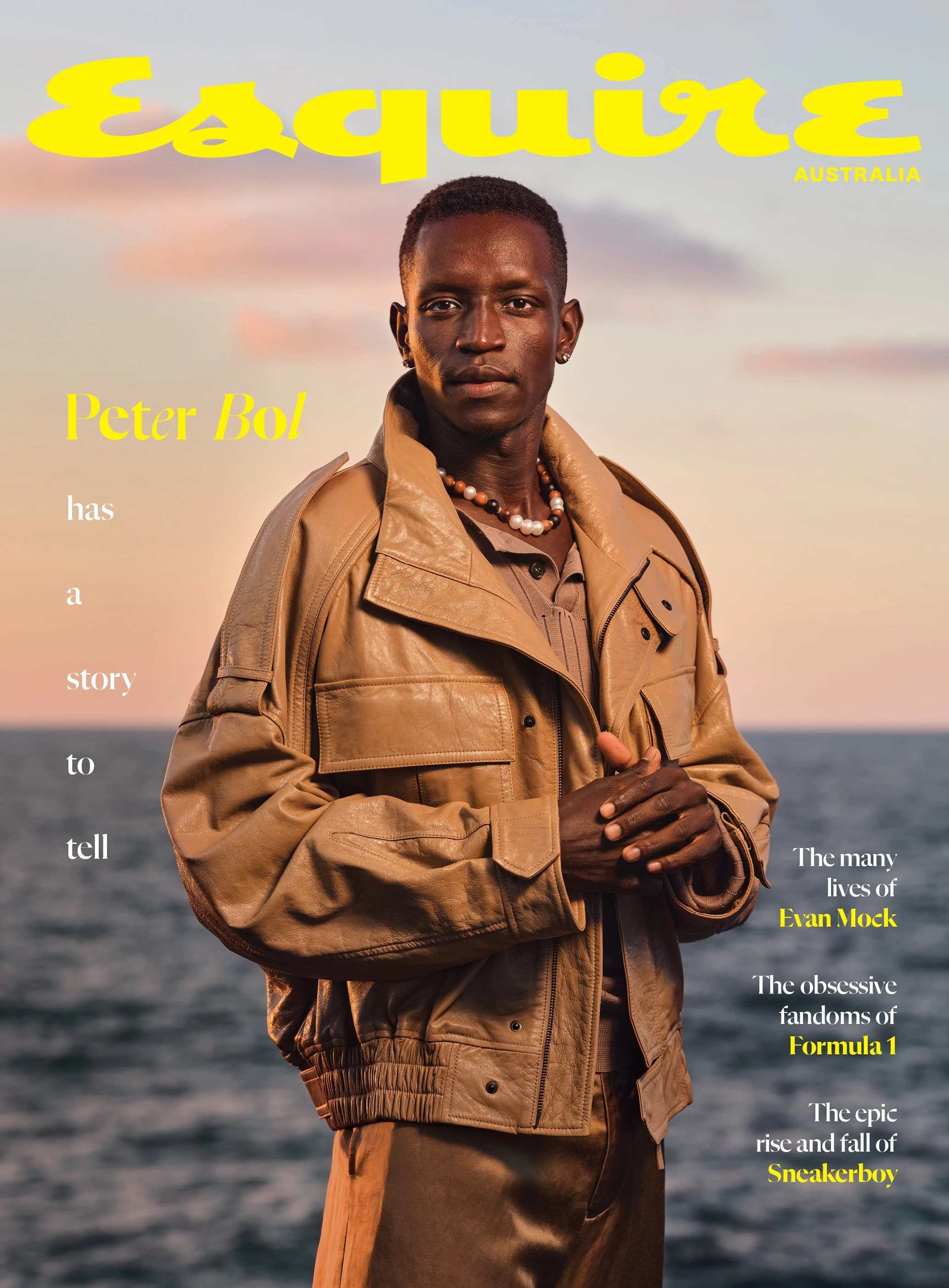 Peter Bol photographed for the cover of Esquire Magazine, location portrait at sunrise.