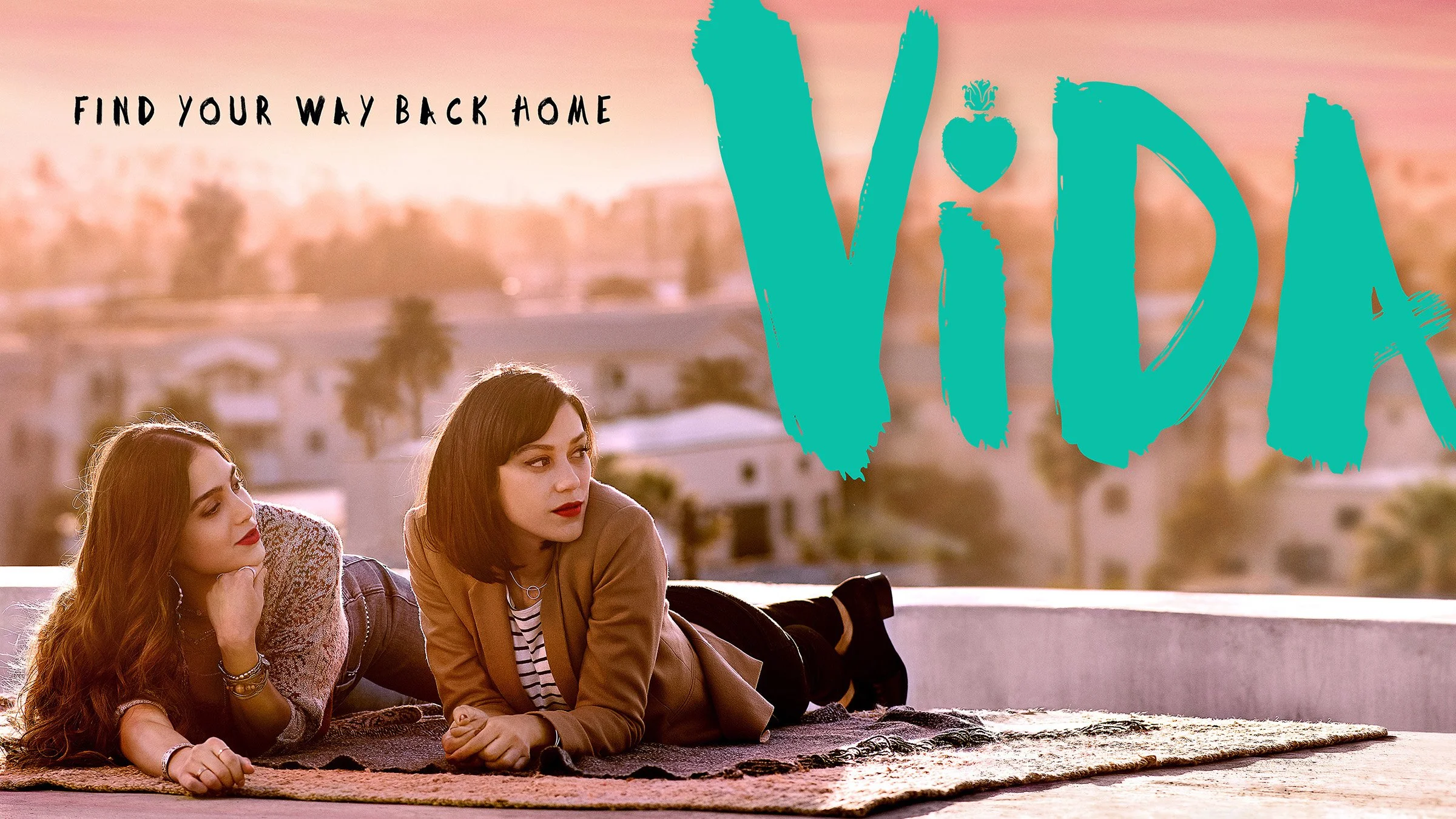 Key art photography for Vida, a Starz original television series created by Tanya Saracho and starring Melissa Barrera and Mishel Prada. Promotional campaign imagery for the Los Angeles–set Latinx family drama.