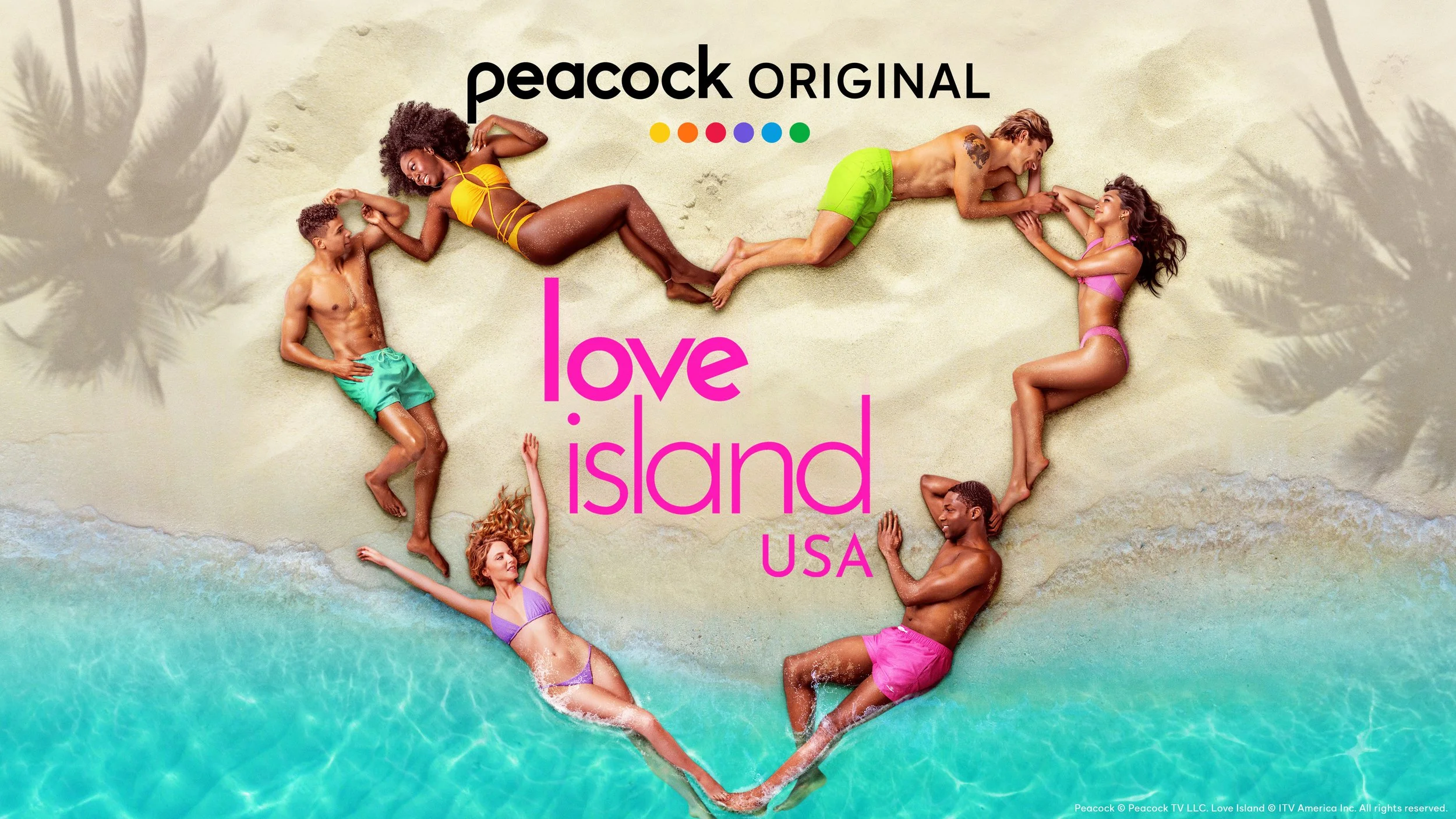 Key art photography for Love Island USA, the Peacock original reality dating series. Promotional campaign imagery created for the US streaming platform.