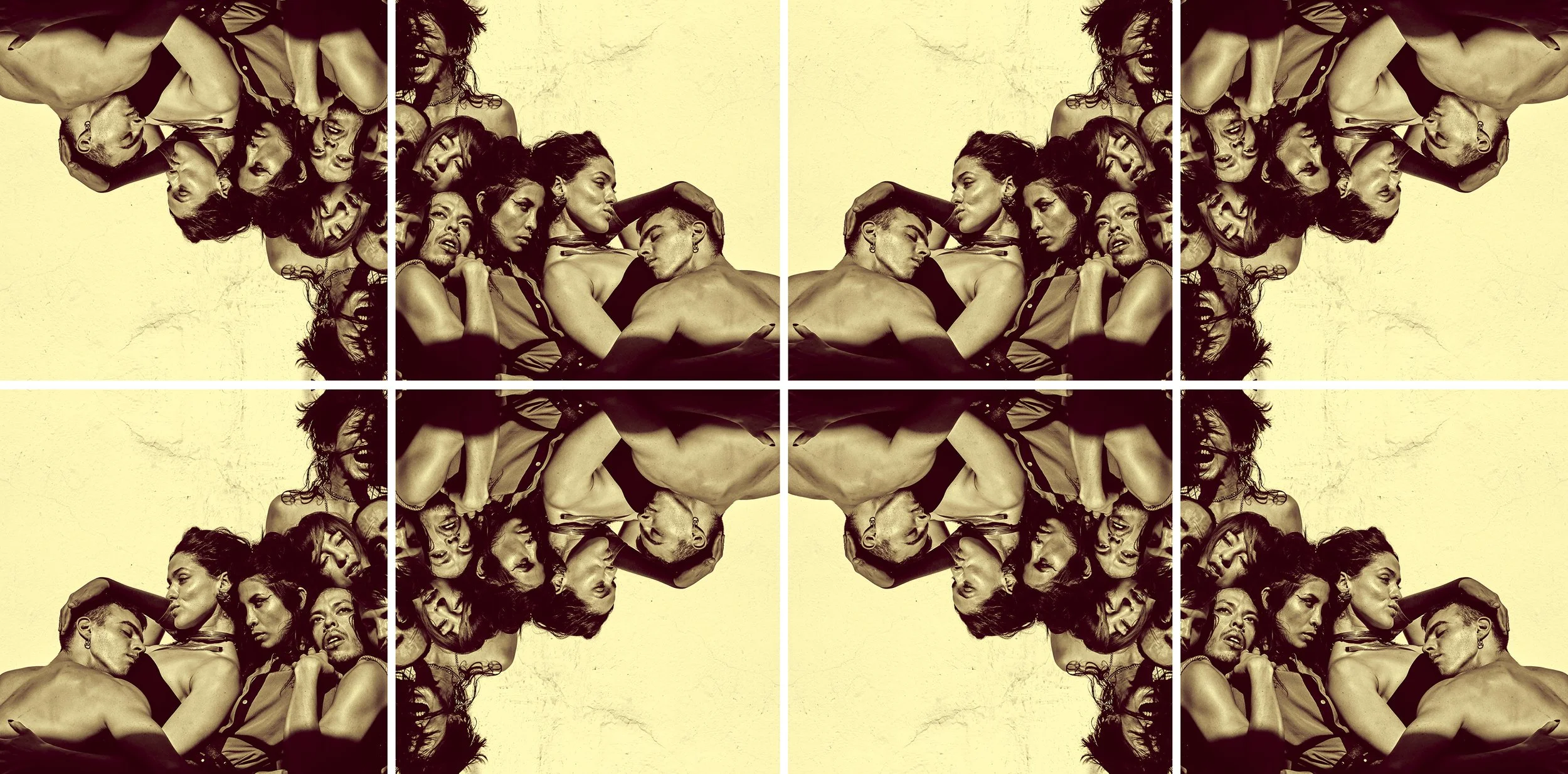 Mirrored ensemble portrait of dancers from Phi Movement, contemporary dance company in Guadalajara.
