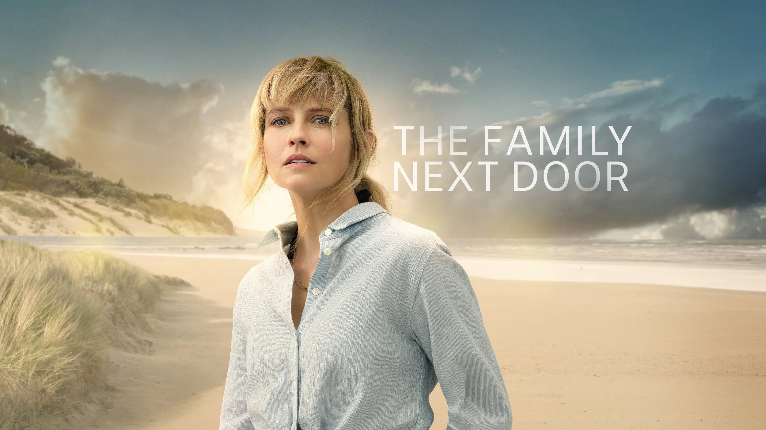 Key art photography for The Family Next Door, an ABC psychological crime drama produced by Fremantle and starring Teresa Palmer. Campaign poster photography for the Australian television series. Key art photographer John Tsiavis.