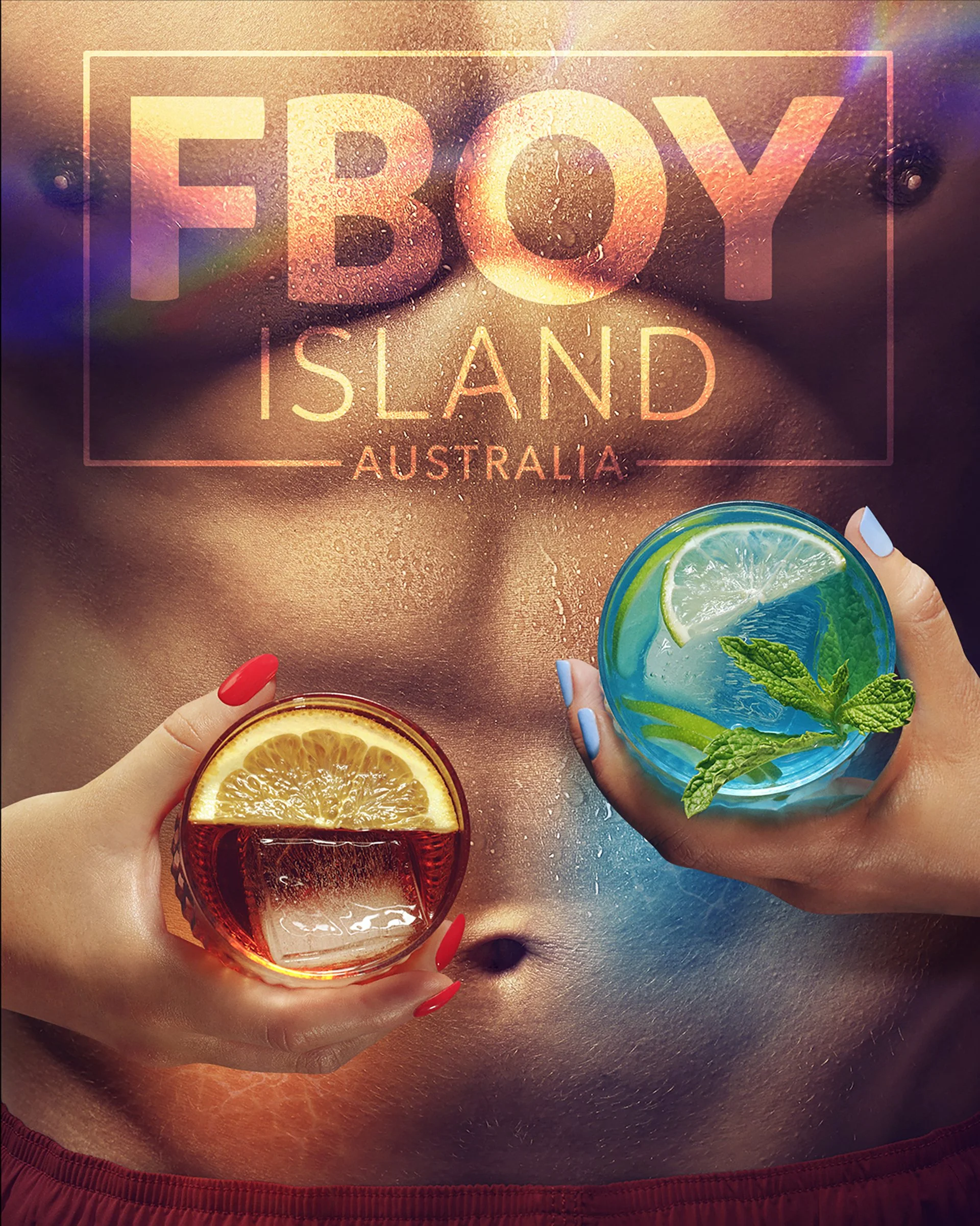 Key art photography for FBoy Island Australia, the Australian edition of the global reality dating franchise. Promotional campaign imagery including two teaser posters for the streaming release.