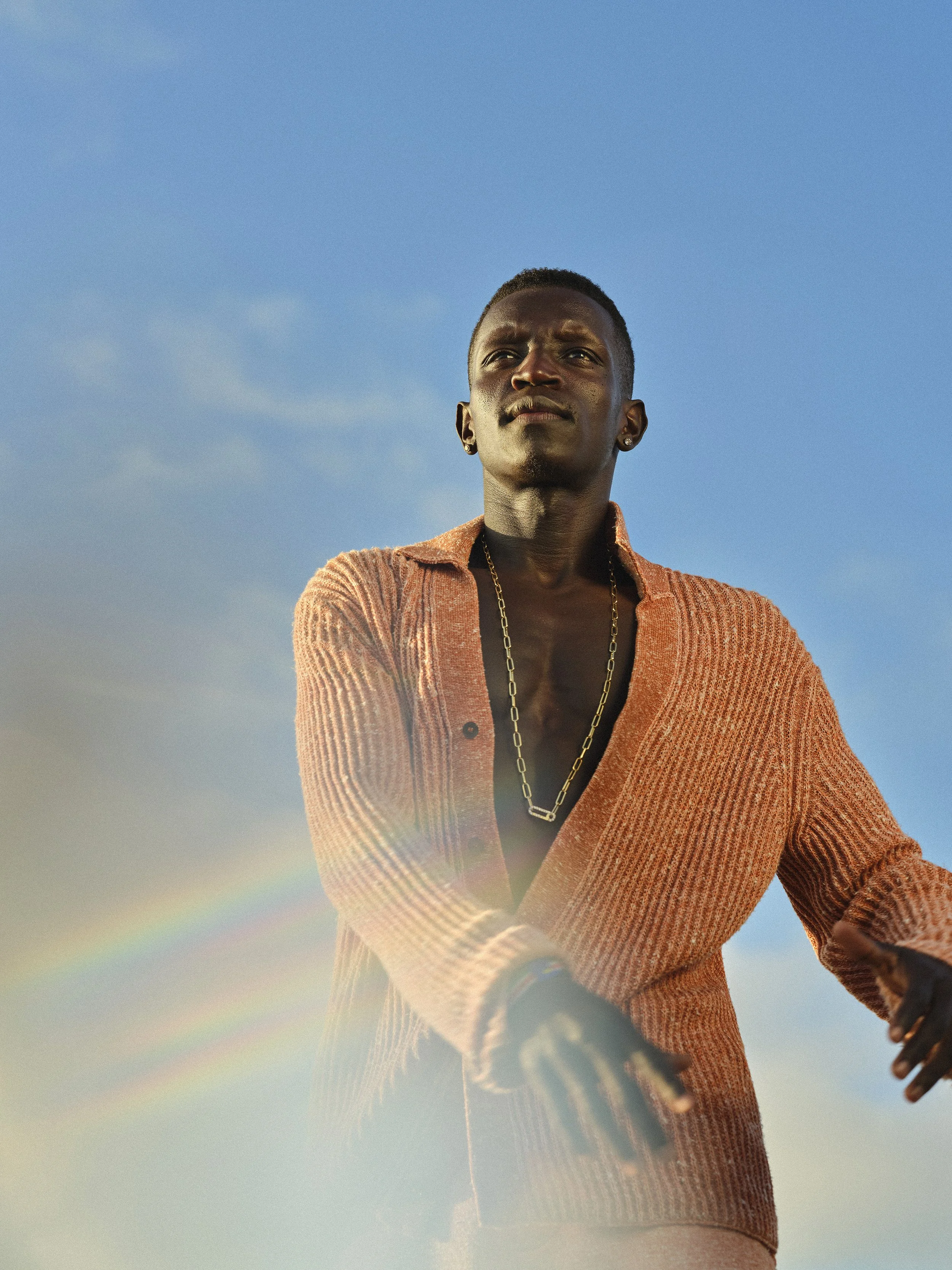 Portrait of Olympic distance runner Peter Bol for Esquire magazine, photographed at Clovelly Beach, Sydney.
