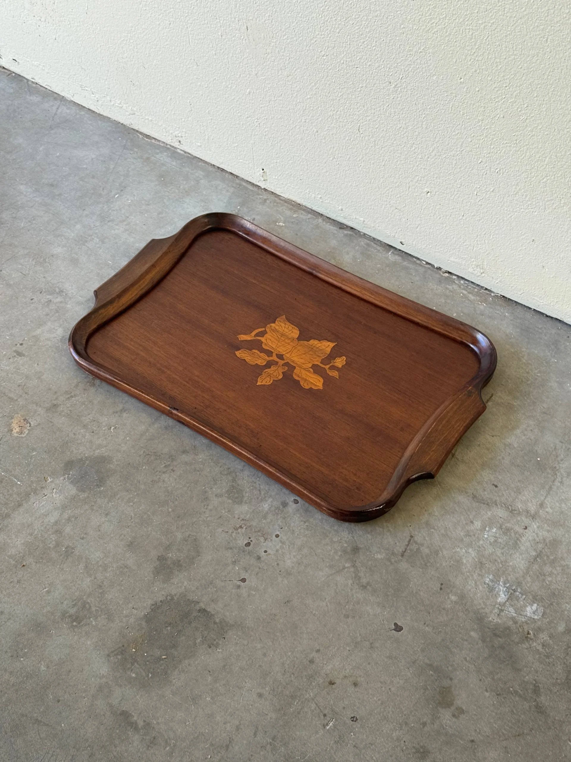 Vintage Danish Teak Serving Tray with Marquetry Inlay — Mid-Century Modern, 1960s