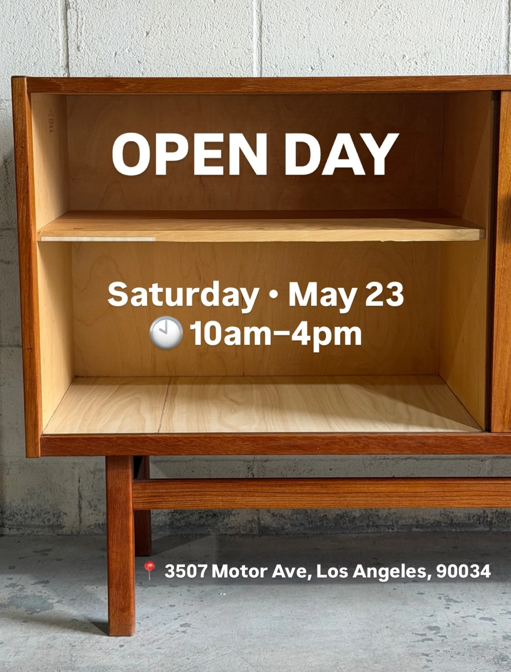 OPEN DAY ANNOUNCEMENT 👀

We&rsquo;re opening the showroom again this Saturday and would love to see all of you 

🗓 May 23
🕙 10am&ndash;4pm

📍3507 Motor Ave, Los Angeles, CA 90034

Come explore hundreds of vintage Danish &amp; Scandinavian Mid-Cen