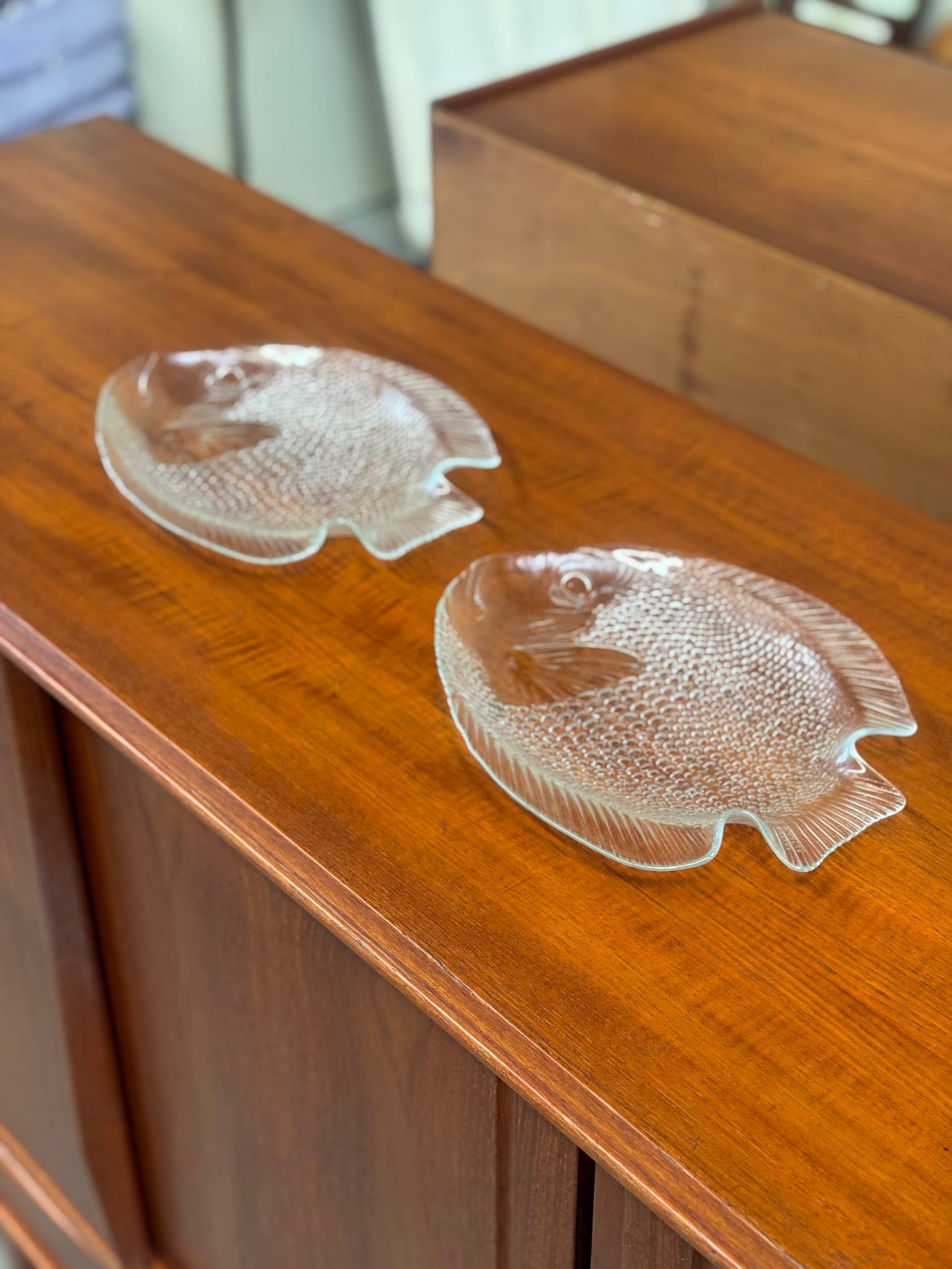 Vintage Arcoroc France Clear Glass Fish Plates – Mid-Century French Serving Platters (Set of 2)