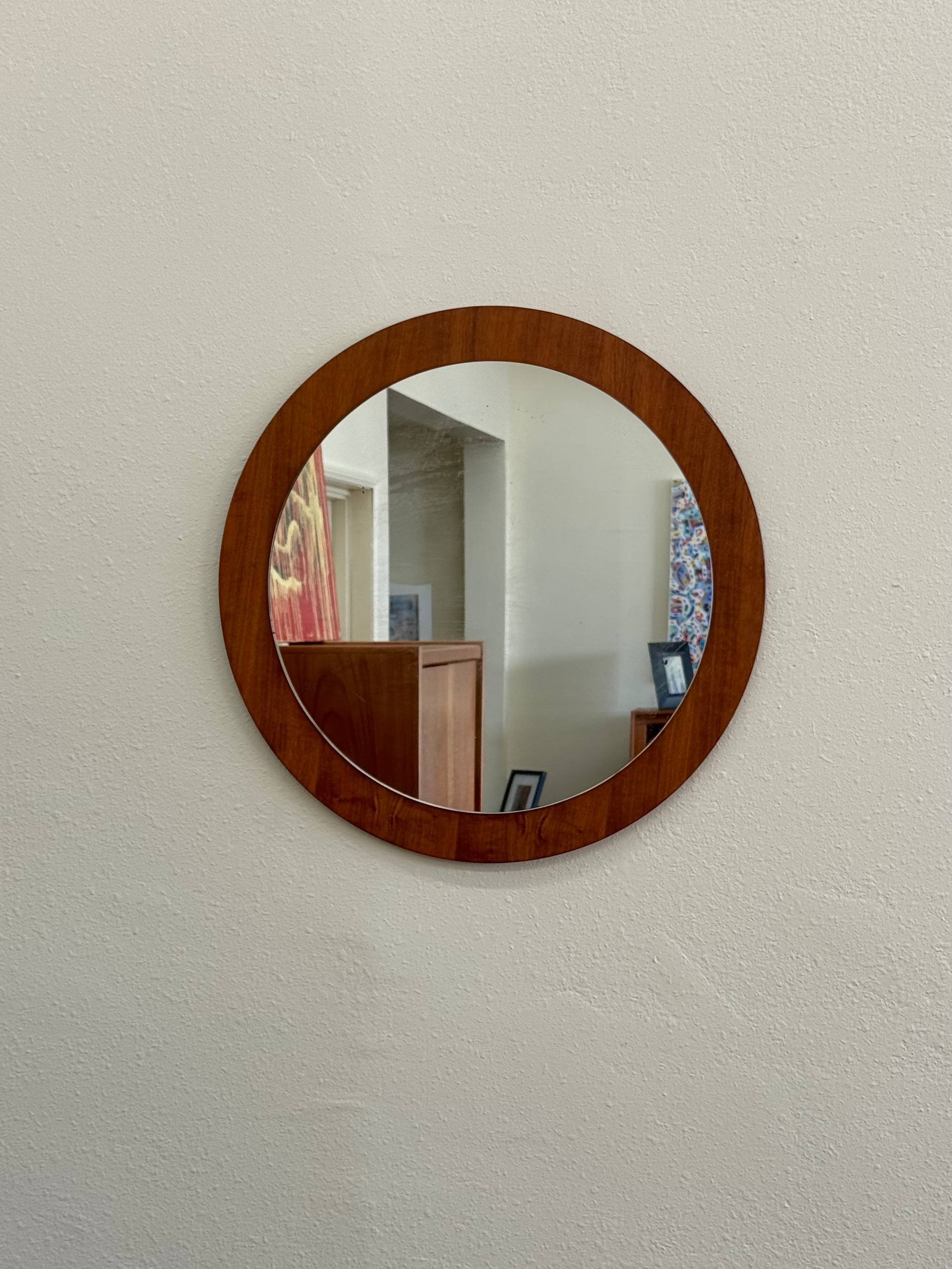 Danish Teak Round Wall Mirror Mid-Century Modern 1960s