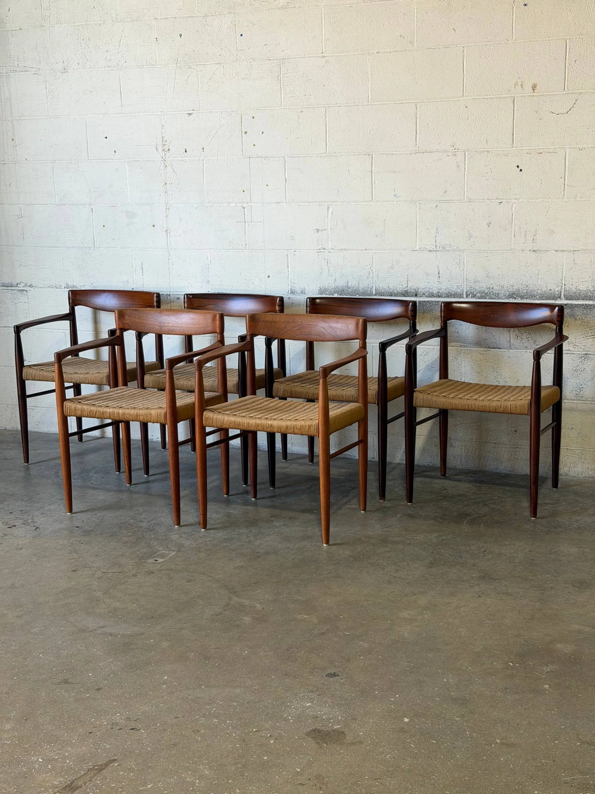Bramin Teak and Rosewood Woven Cord Dining Armchairs Danish Mid-Century Modern 1960s