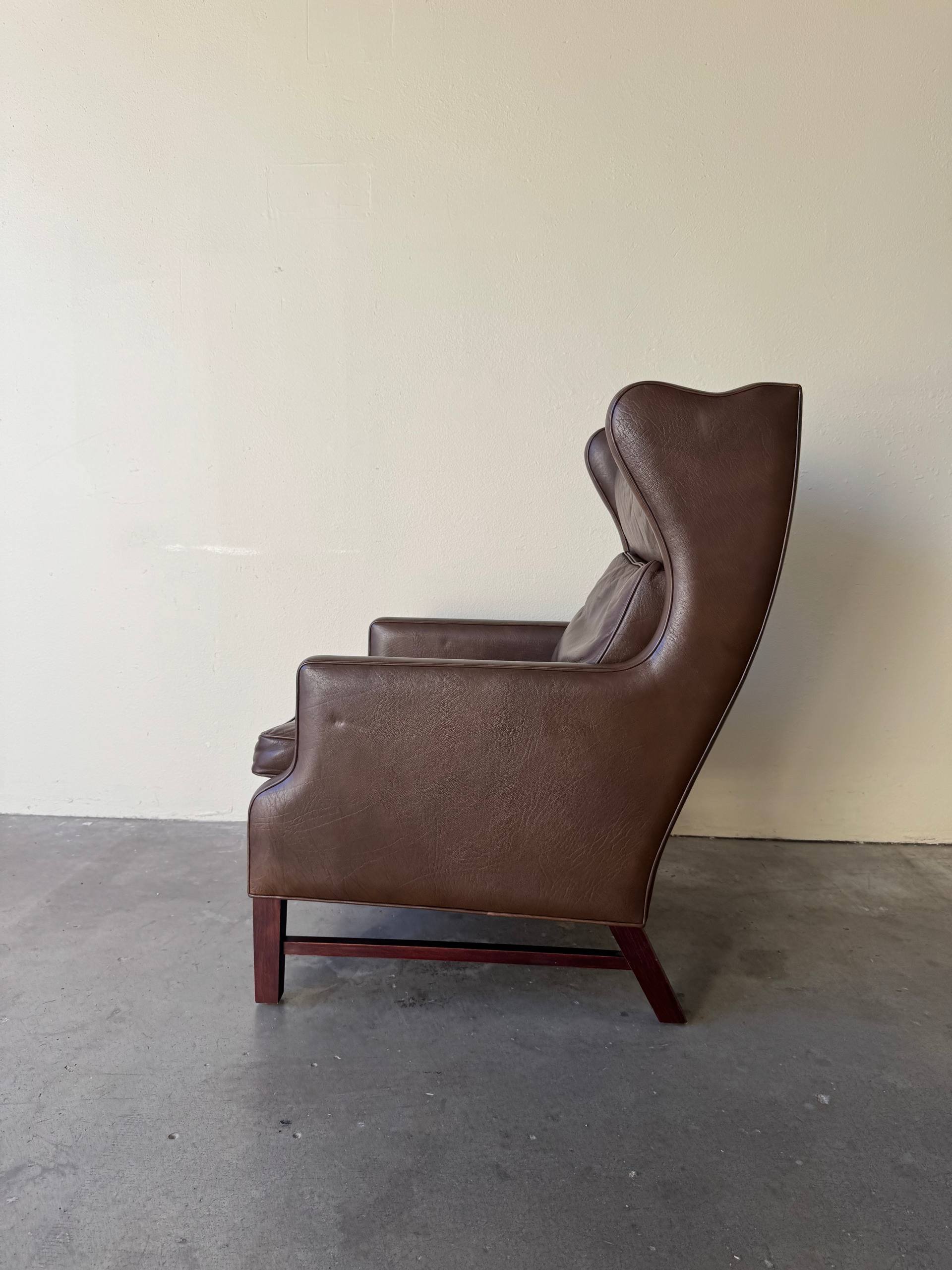 Mid Century Danish Leather Wingback Lounge Chair in the Style of Børge Mogensen 1960s