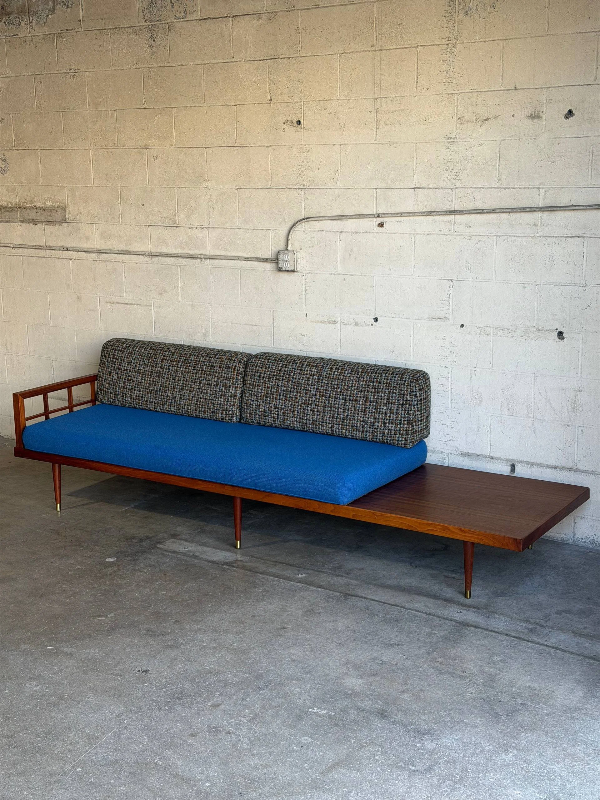Walnut Sofa Daybed with Integrated Side Table Danish Mid-Century Modern 1960s