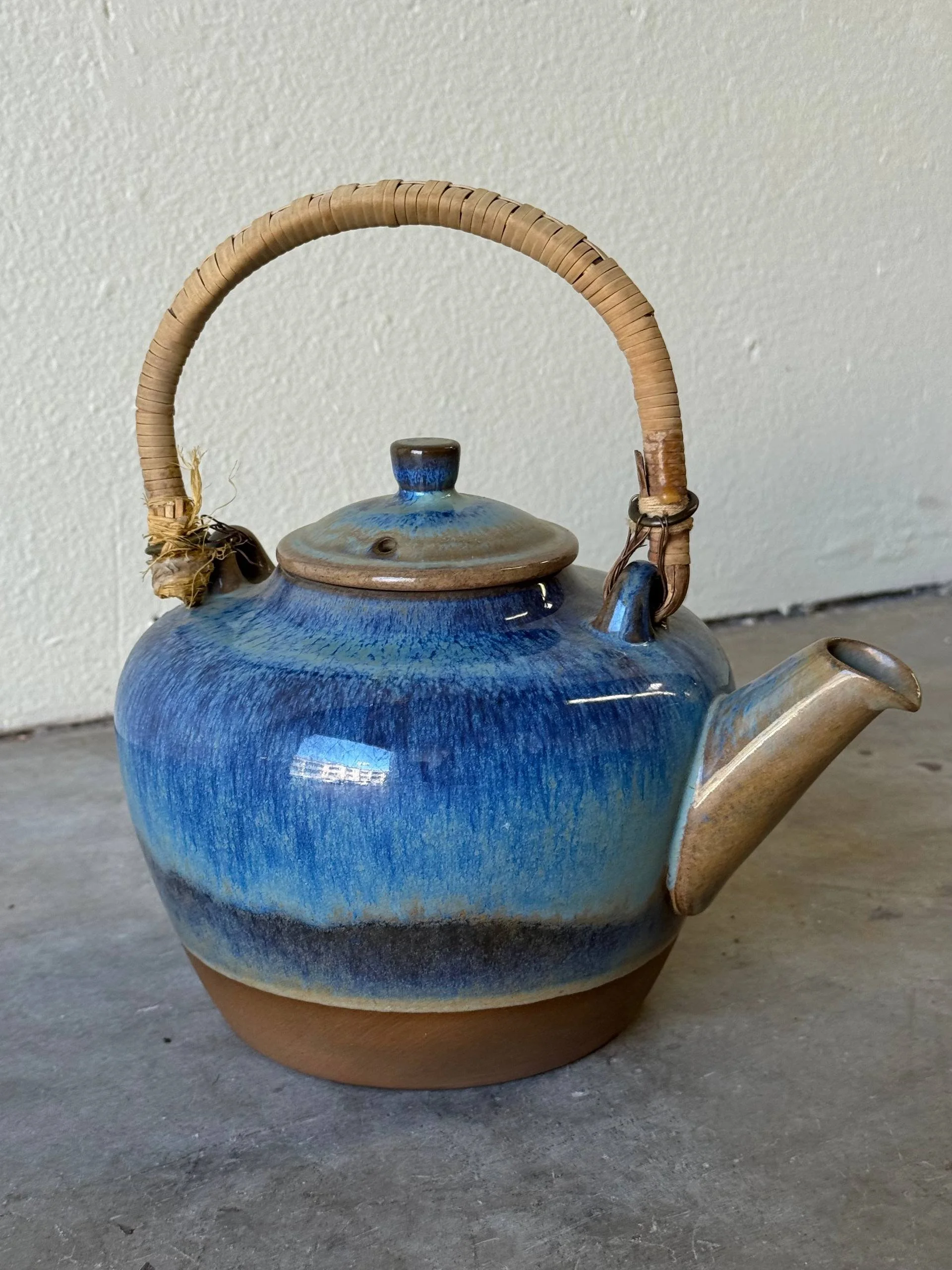 Michael Andersen Danish Ceramic Kettle Teapot, Mid-Century Blue Glaze, Bornholm Denmark 1960s