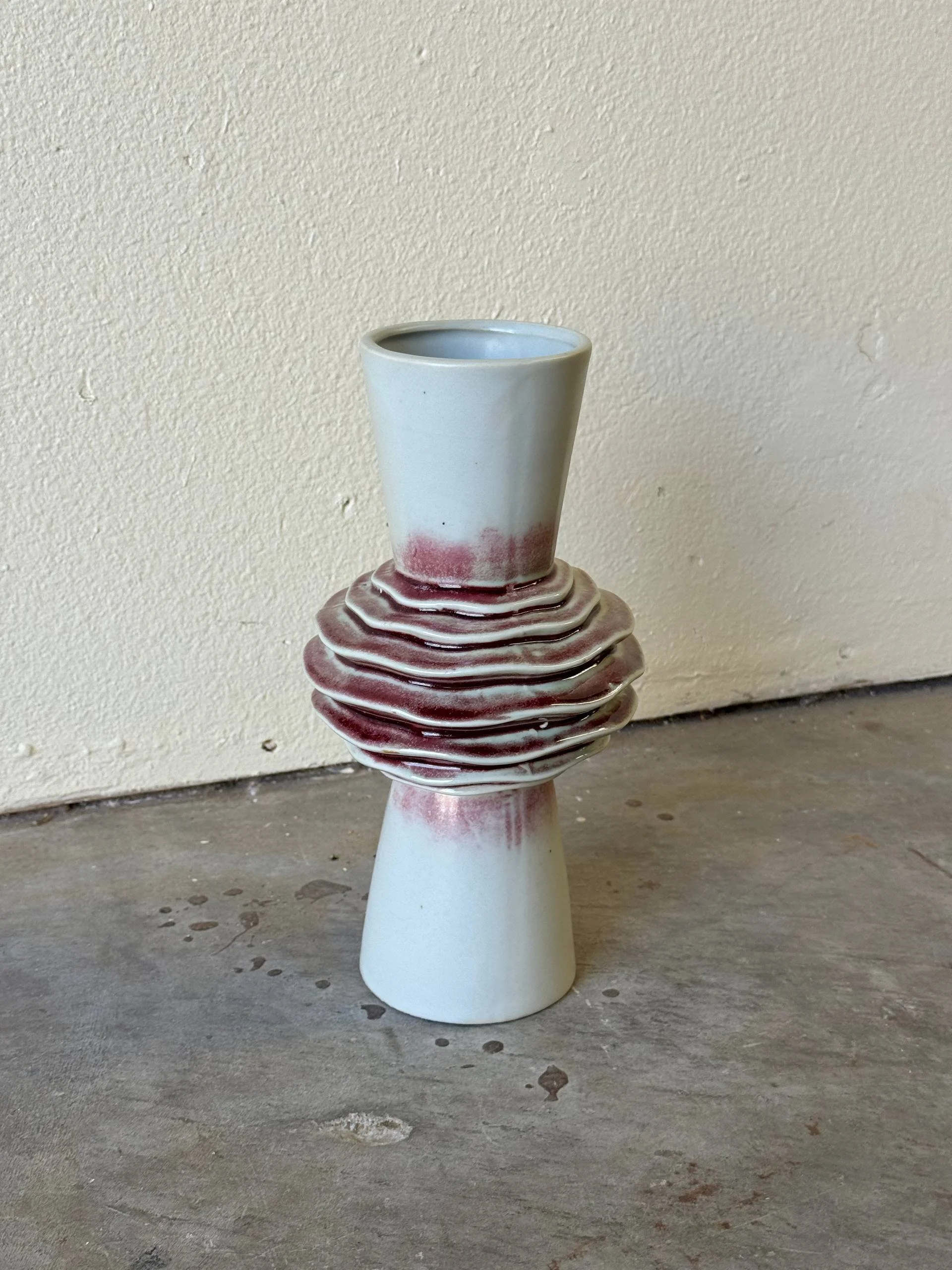Mid-Century Modern Sculptural Ceramic Vase with Layered Ring Form