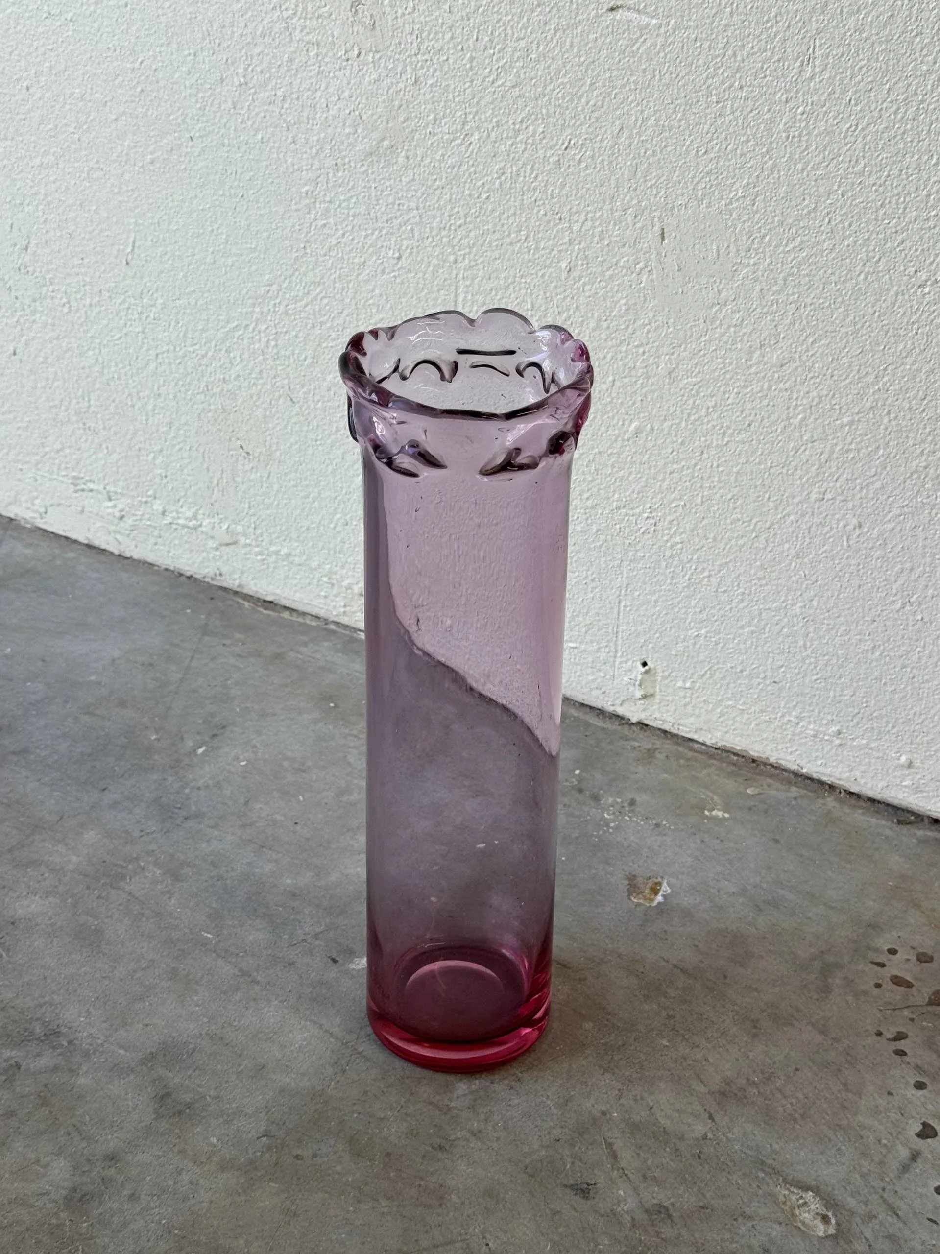 Danish Hand-Blown Pink Art Glass Vase with Ruffled Rim by Christer Holmgren for Holmegaard