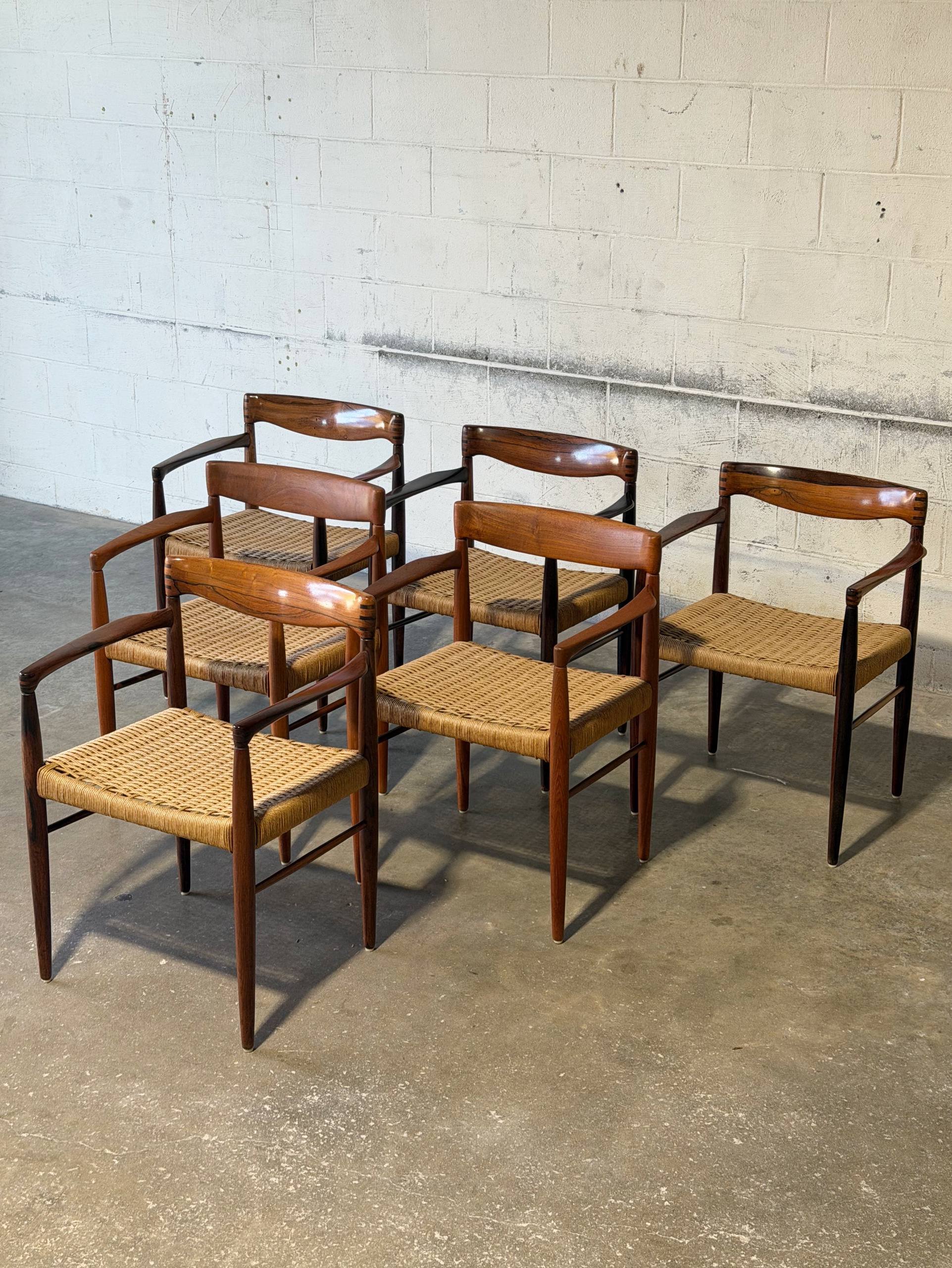 Bramin Teak and Rosewood Woven Cord Dining Armchairs Danish Mid-Century Modern 1960s