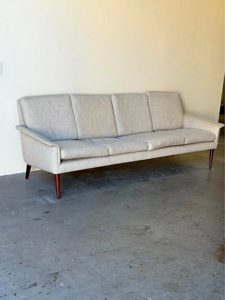 Danish Mid-Century Modern Sofa in Ivory Wool with Rosewood Legs 1960s