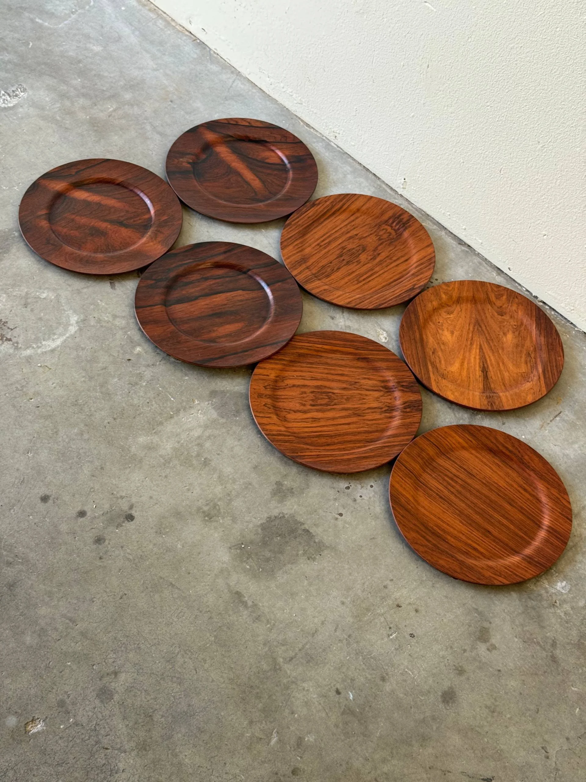 Mid Century Danish Rosewood Plates by Morsbak – Set of 7 Vintage Scandinavian Modern Wood Plate Char