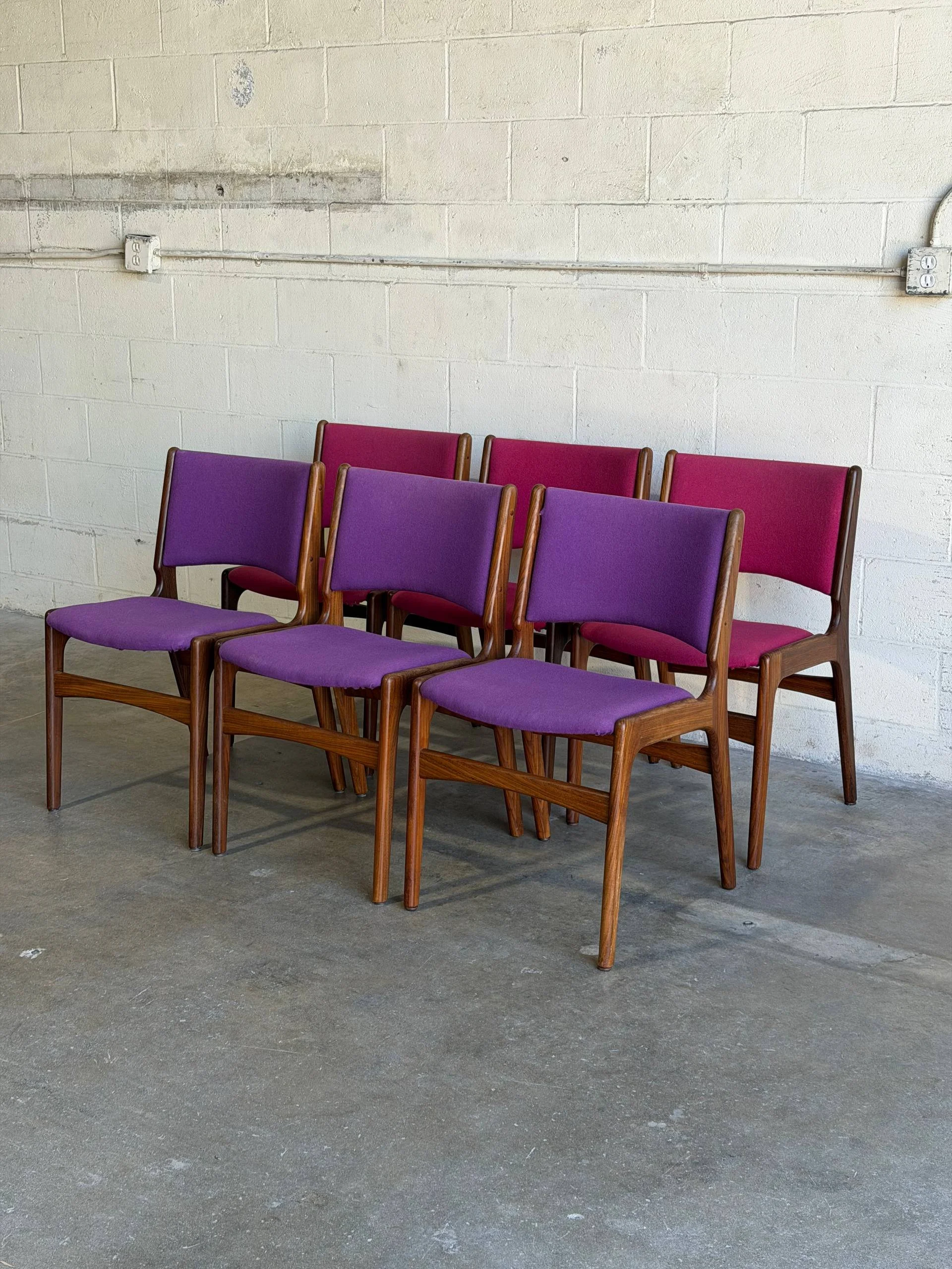 Rosewood Dining Chairs by Erik Buch Upholstered Mid-Century Seating Set of 6 Denmark 1960s