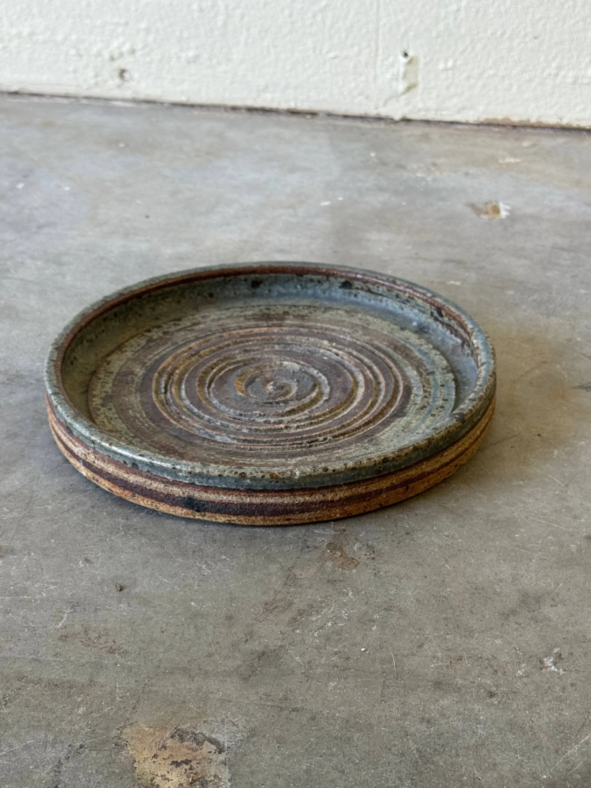 Danish Studio Pottery Bowl — Hand-Thrown Stoneware, Spiral Glaze Plate s1960s