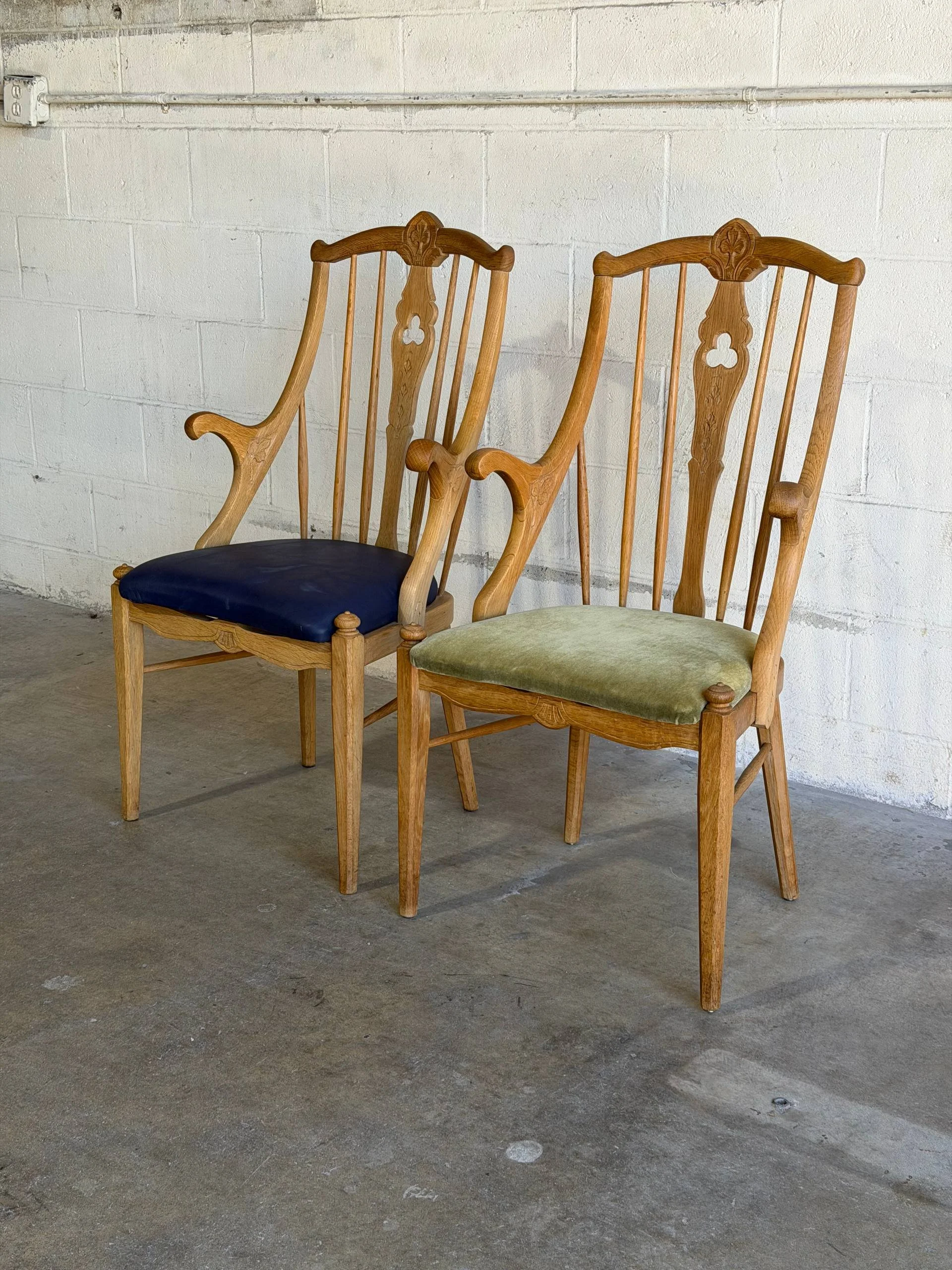 Oak Wood Armchairs Minimalist Sculptural Dining Side Chairs Denmark Set of 2 1960s