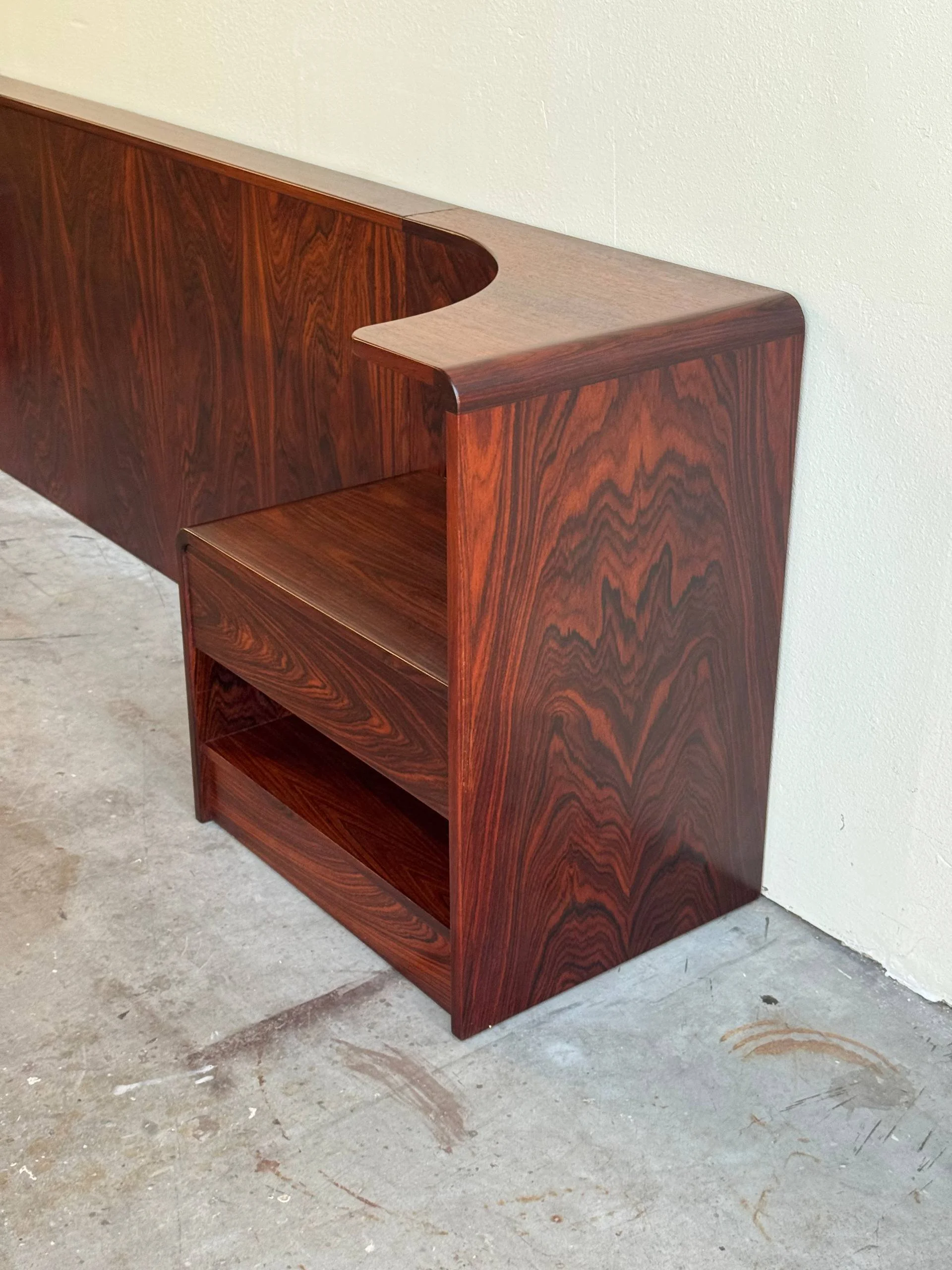 Danish Mid-Century Modern Rosewood King Headboard with Integrated Nightstands by Arne Wahl