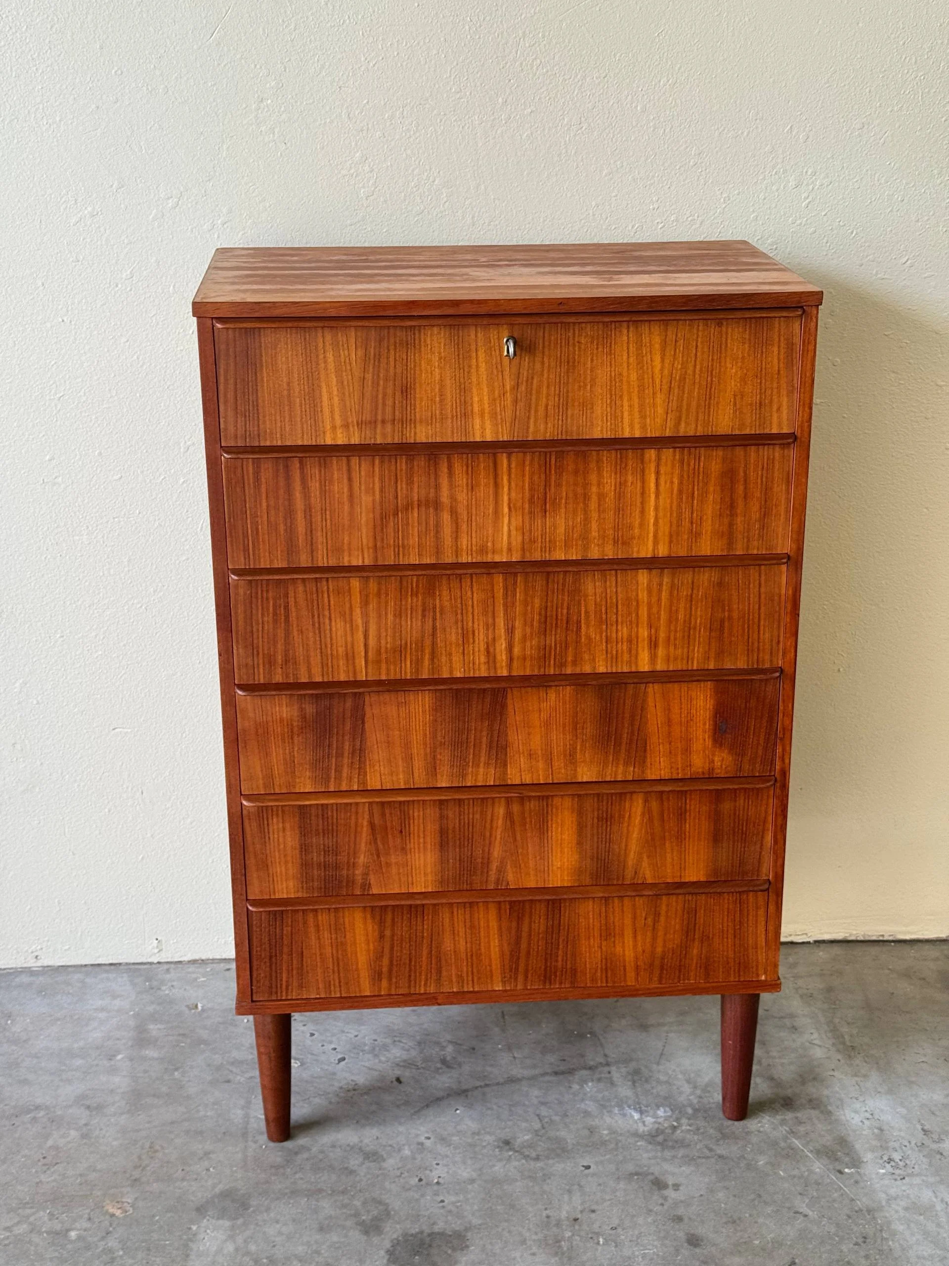 Danish Mid-Century Modern Teak Highboy Dresser - 6-Drawer Chest Scandinavian Moder 1960s