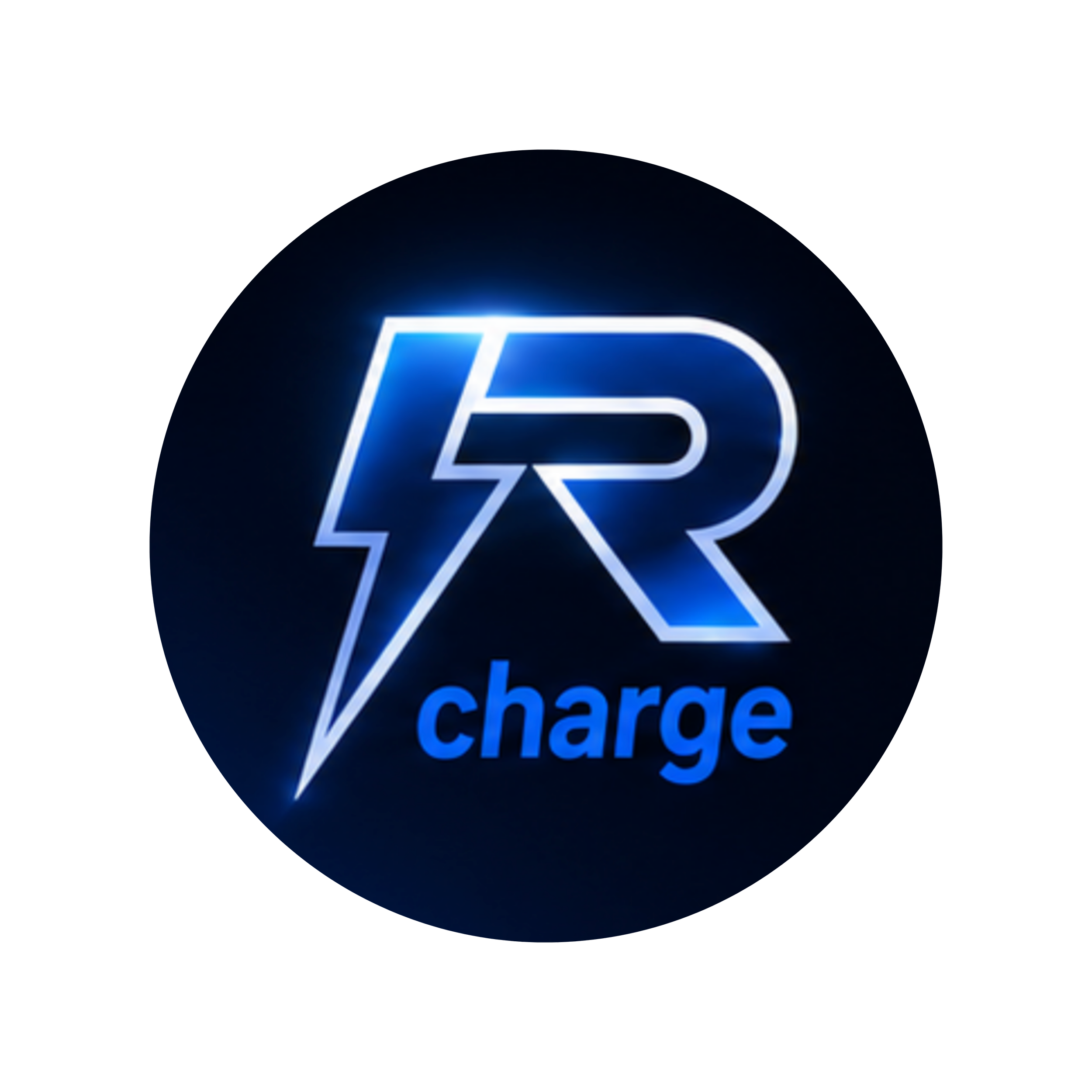 Neon blue and white lightning bolt with the word 'charge' underneath.