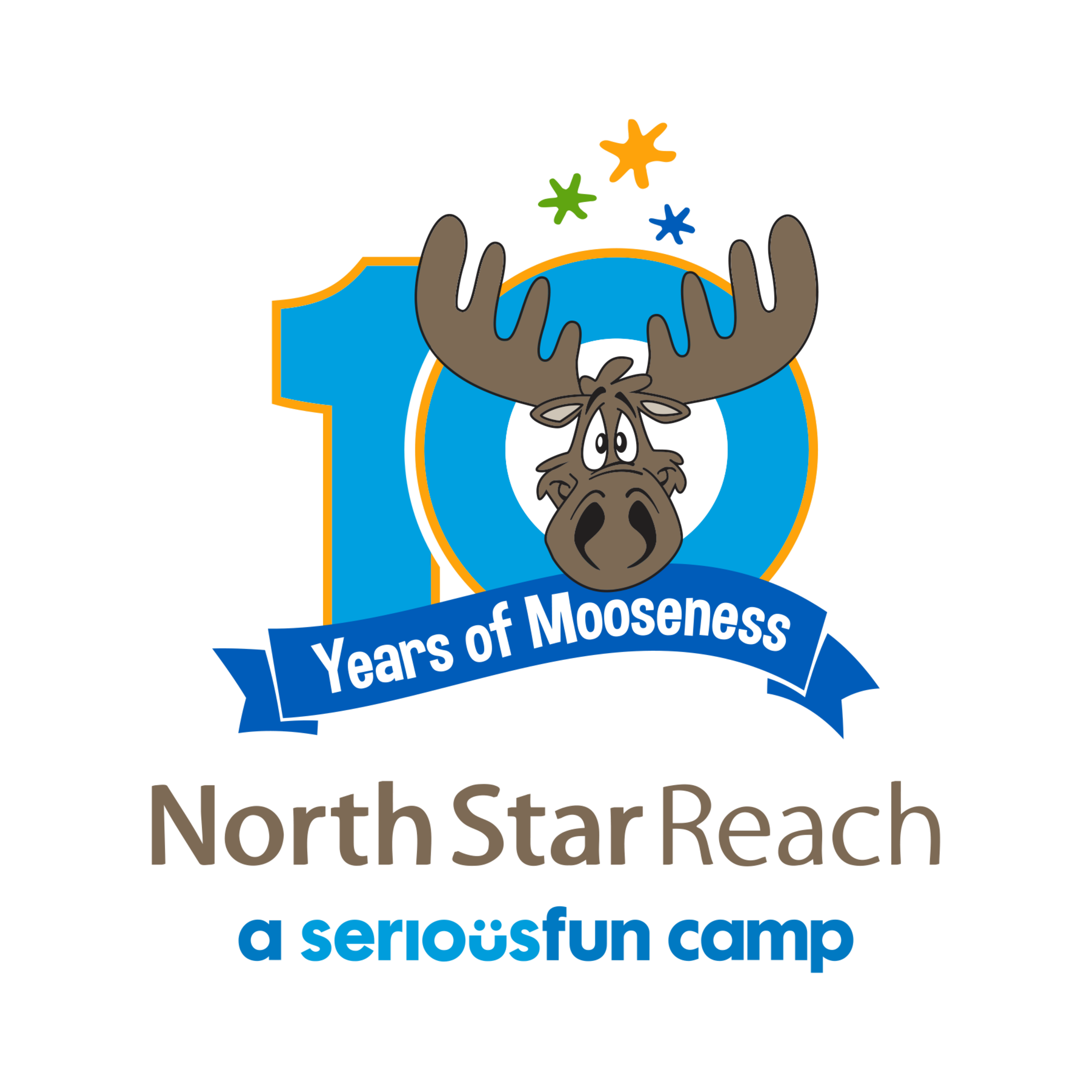 Illustration of a moose with antlers emerging from a blue circle. The text reads '100+ Years of Moose' and 'Northeast' with additional smaller text and decorative stars.