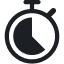 A round analog stopwatch showing approximately 4 minutes and 30 seconds