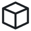 A simple black outline of a cube on a white background.