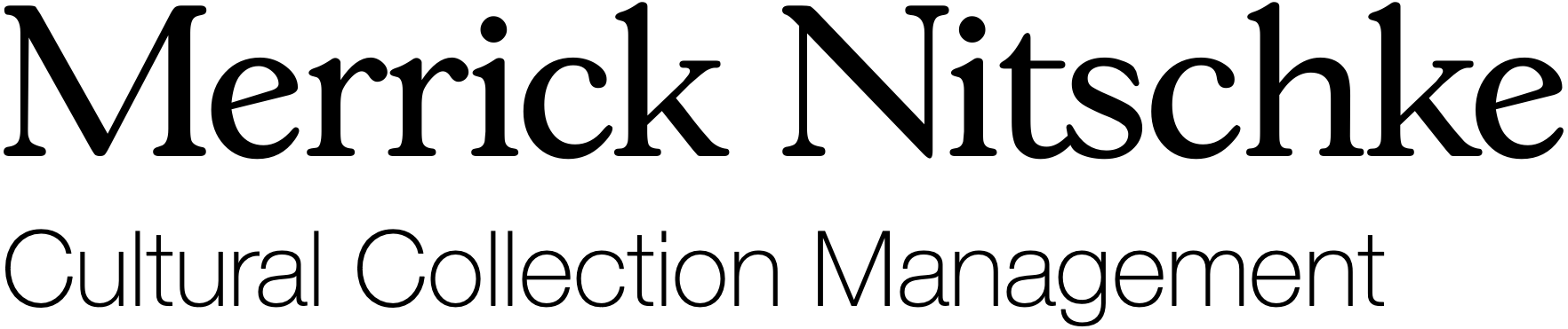 Merrick Nitsche logo with black text on a white background, reading 'Merrick Nitsche Cultural Collection Management'.