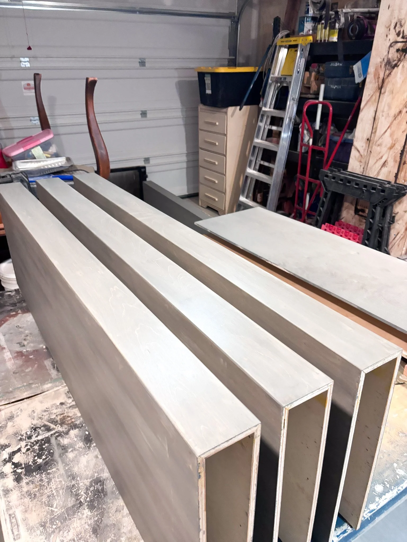 This before picture shows the floating shelves being fabricated in Jake's Star, Idaho workshop.