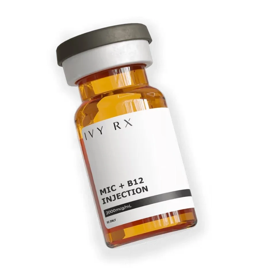IVY RX medication called "MIC + B12 INJECTION" with a dosage of 2000 mcg/mL, intended for prescription use.