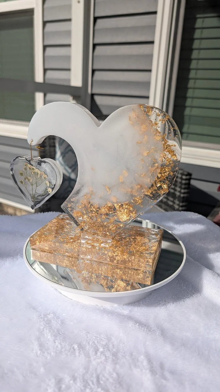 Heart and Gold Leaf Resin Sculpture
