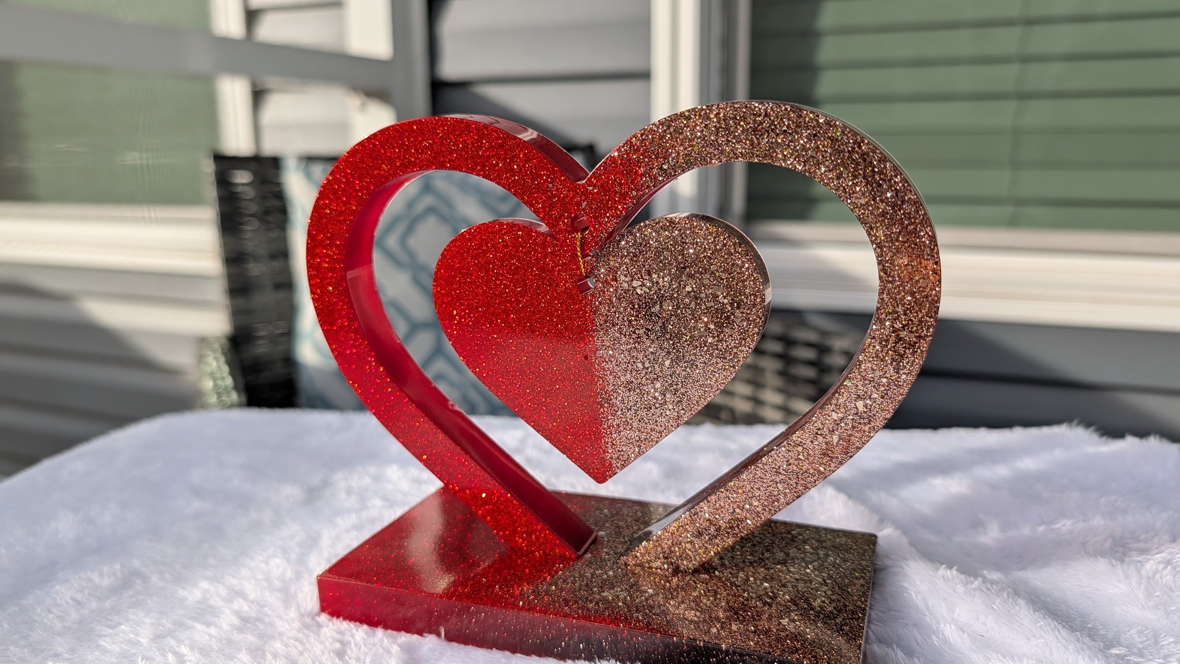 Dual Heart Glitter Sculpture
