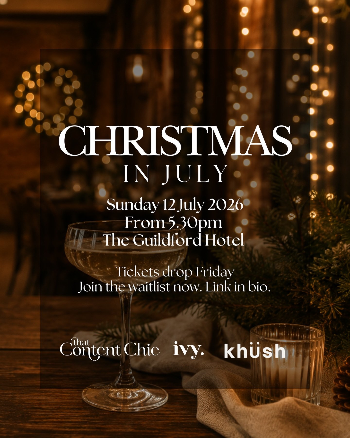 We have been sitting on this and we cannot keep it to ourselves any longer 🎄

Christmas in July is happening and we are so ready 💁&zwj;♀️

Sunday 12 July at The Guildford Hotel. Hosted by That Content Chic, Ivy &amp; Lace and The Khush Place. A ful