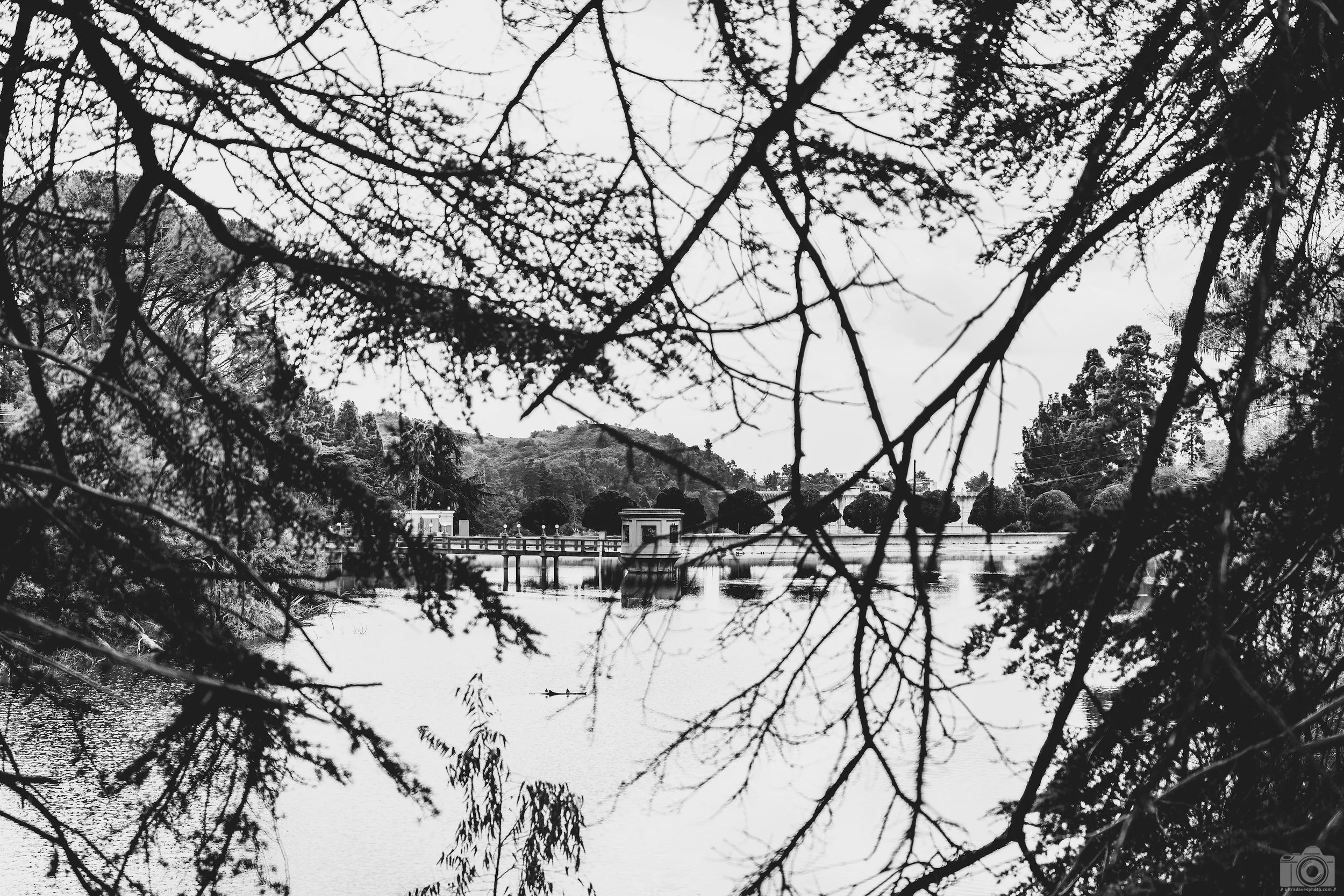 2024 - Reservoir Pier in B&W.  Shot taken with Canon EOS R5 // RF 24-70mm @ 70mm f/2.8 ISO 100 - 1/1000s.