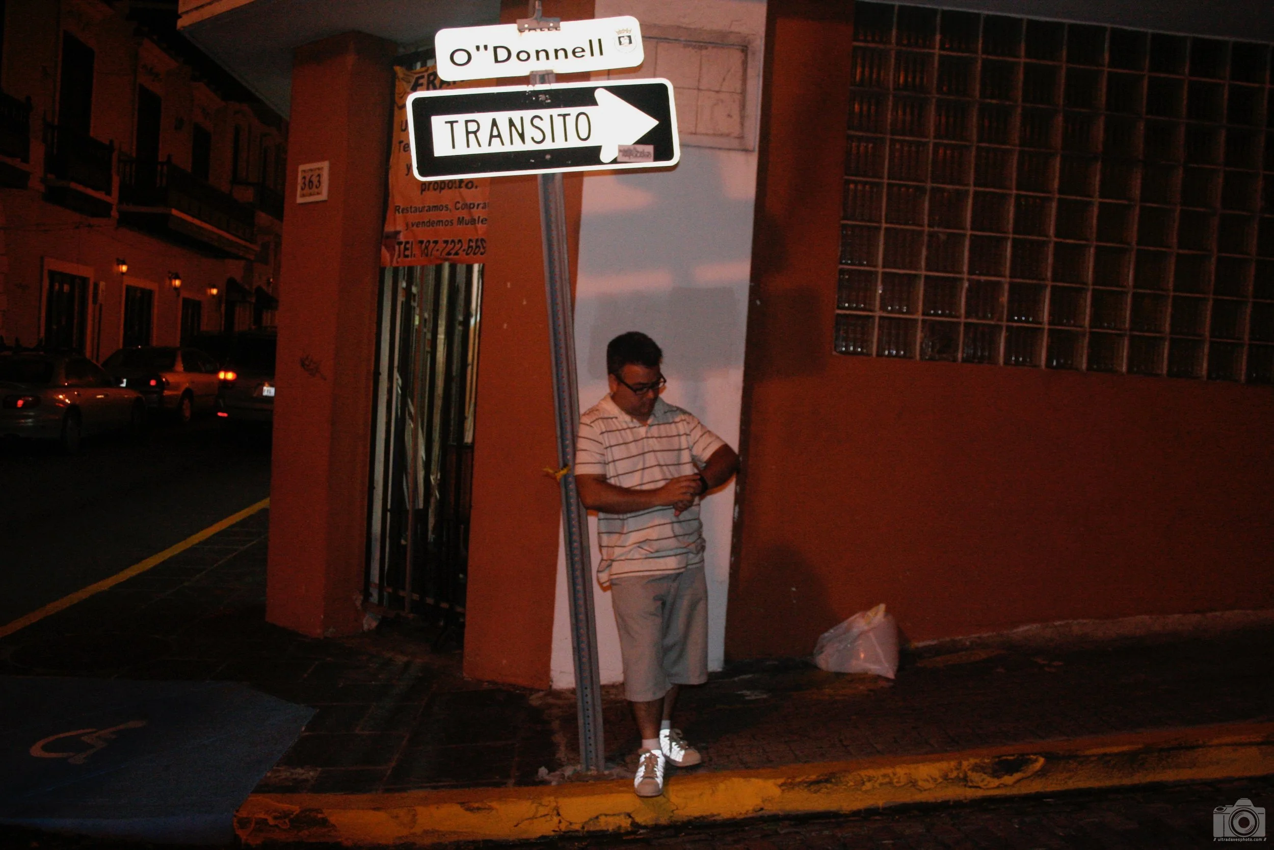 2008 - ultradave in Old San Juan Puerto Rico.  We had an overnight layover here from a trip to the Dominican Republic.  Shot with a Canon Digital Rebel XT // EF 18-55mm @ 21mm f4 ISO 1600 - 1/60s.  I do not know who I handed my camera to to take this