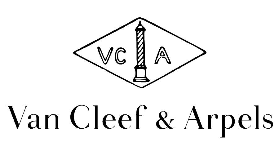 Logo for Van Cleef & Arpels featuring a diamond-shaped emblem with a vertical element in the center, and the text 'Van Cleef & Arpels' below.