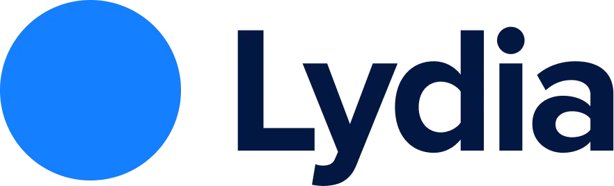 Lydia logo with a blue circle and black text next to it.